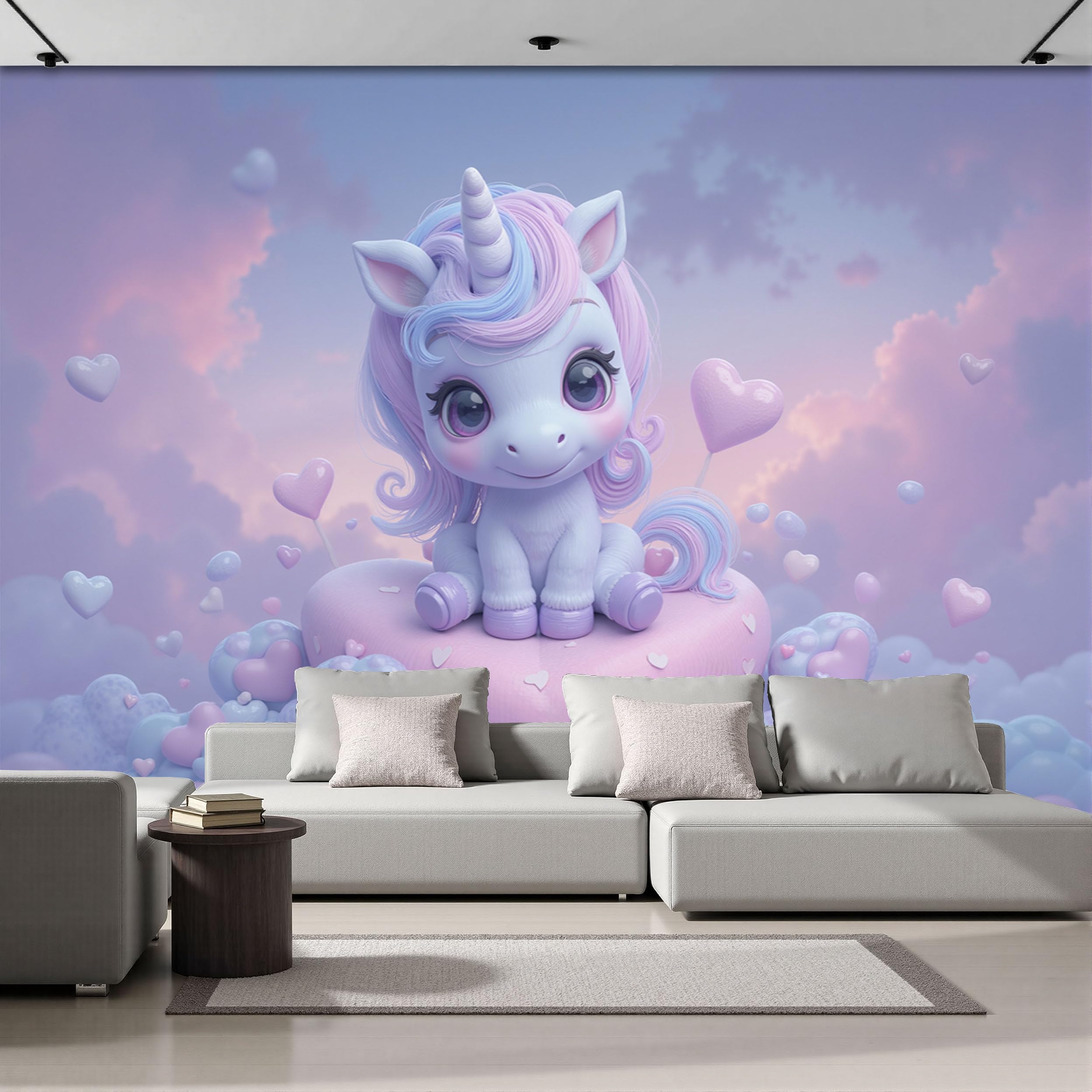 Papier Peint Soie Licorne Violet pour Éveiller la Chambre d'Enfant