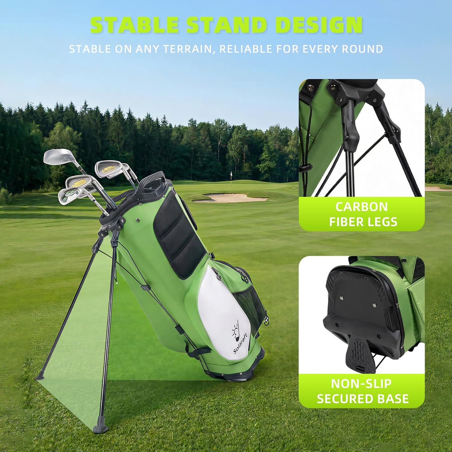 Golf Stand Bag, 15-Way Full-Length Dividers, Lightweight with Stable Carbon Fiber Legs, Waterproof Golf Bag for Men Women, Golf Course & Travel Use
