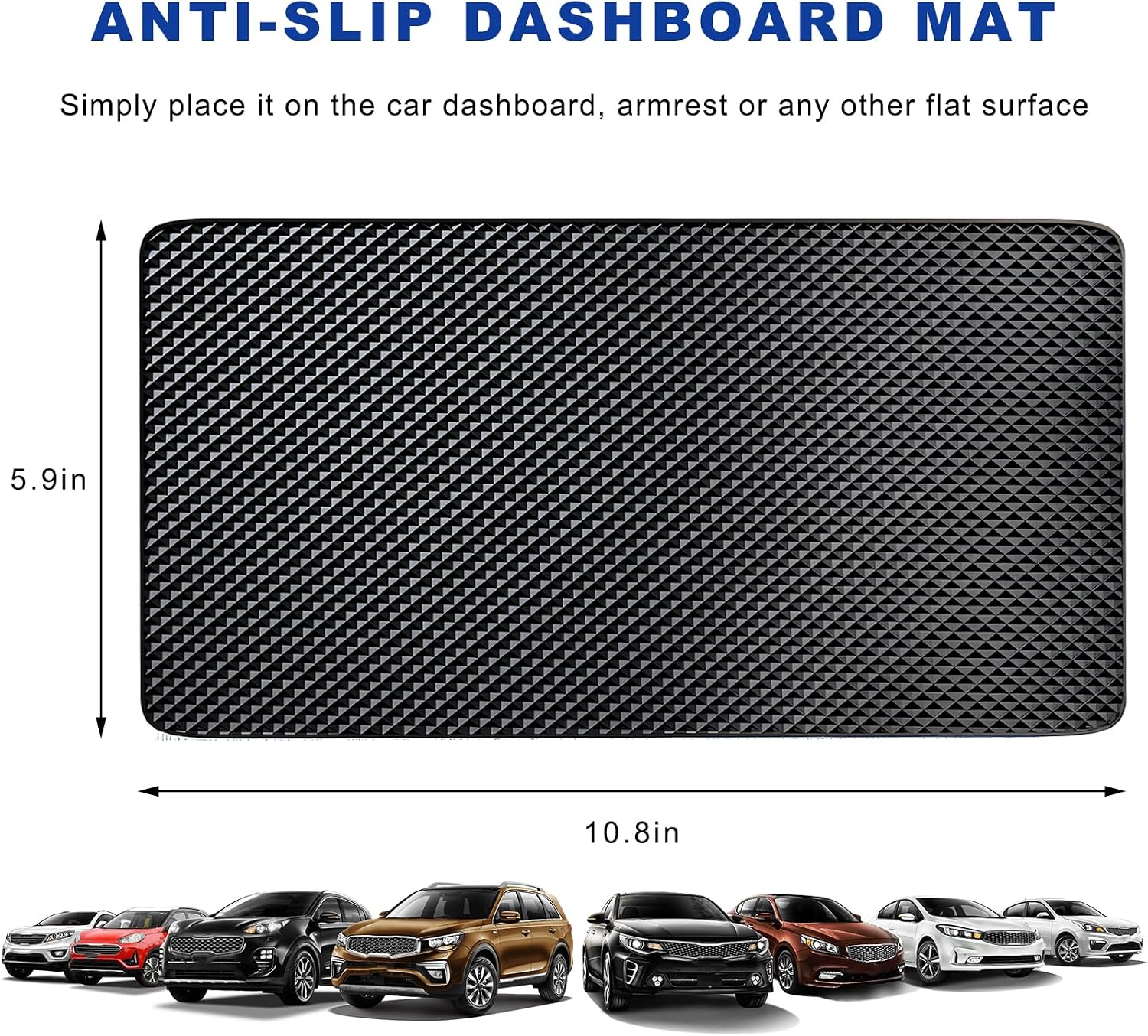 Car Dashboard Anti-Slip Mat, 10.8"×5.9" Large Auto Dash Sticky Pad Washable Gripping Mat, Heat Resistant Anti Skid Pad Universal Interior Accessories for Most Vehicles (Grid) image 2