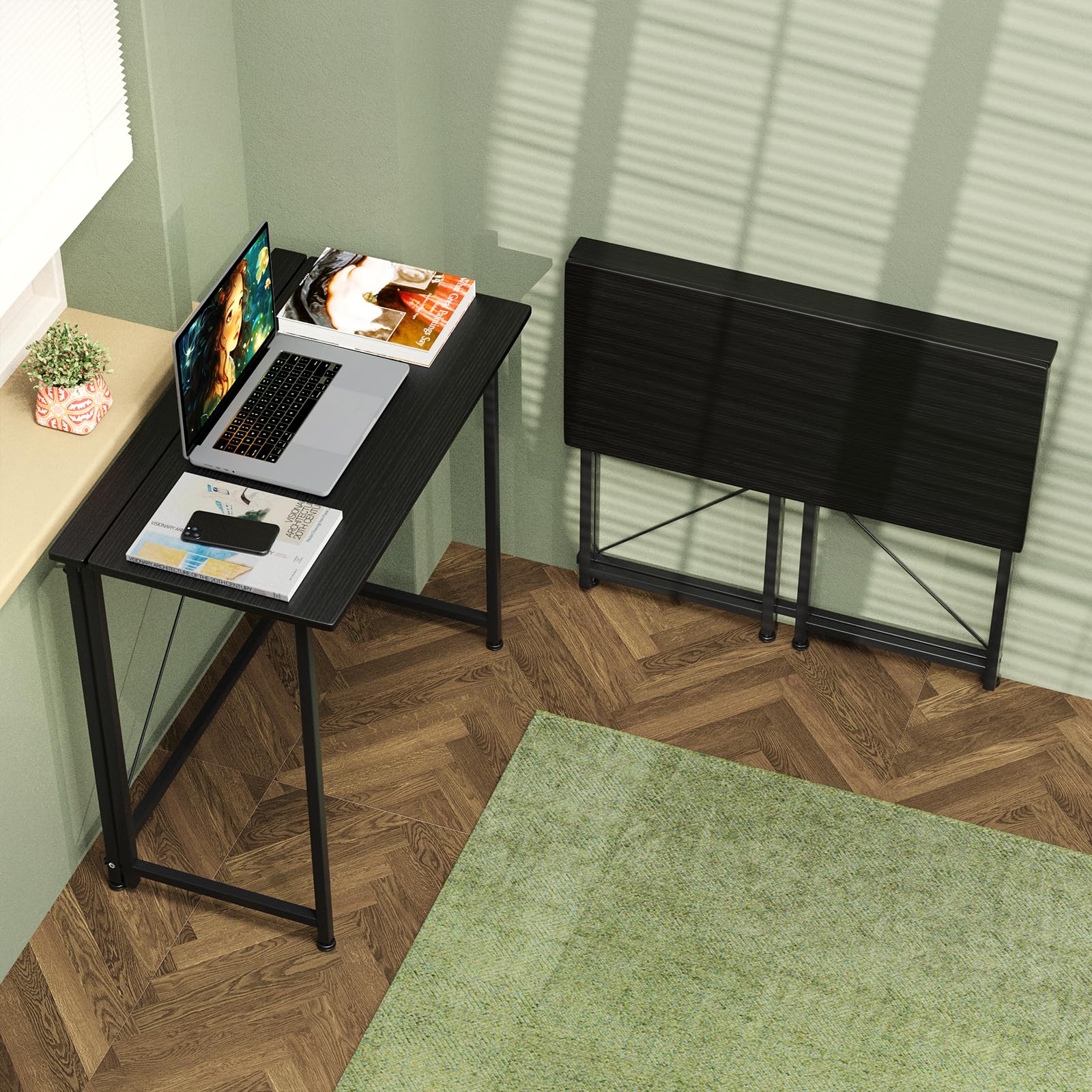 PIPIPOXER Table d'Ordinateur Pliante pour Bureau, Chambre, Lit, Canapé - Étude à Domicile - Noir 80x45x74cm