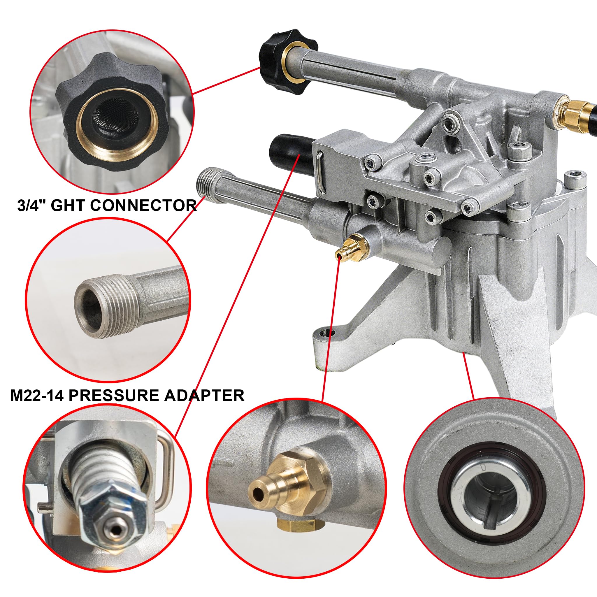 Hourleey Bomba de lavado a presión vertical de eje de 7/8 pulgadas, 3000 PSI 2.5 GPM, bomba de lavado eléctrica de repuesto, compatible con Brute, Craftsman, Homelite