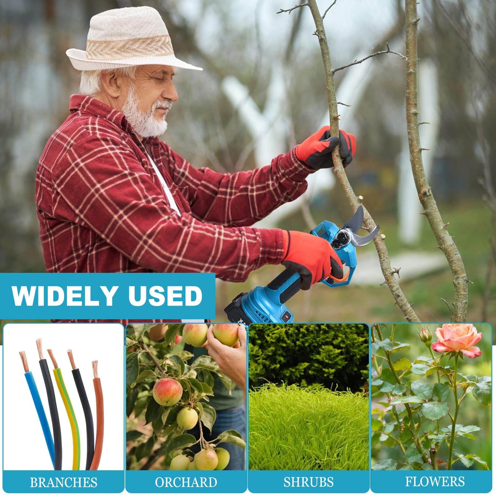 30 mm Schnurlose Gartenschere mit Verlängerungsstange, Gartenwerkzeug Set mit 4000mAh Batterien, Elektrische Gartenschere Kompatibel mit Makita 18 V, 4 m Gesamtreichweite, 30mm Schnitt
