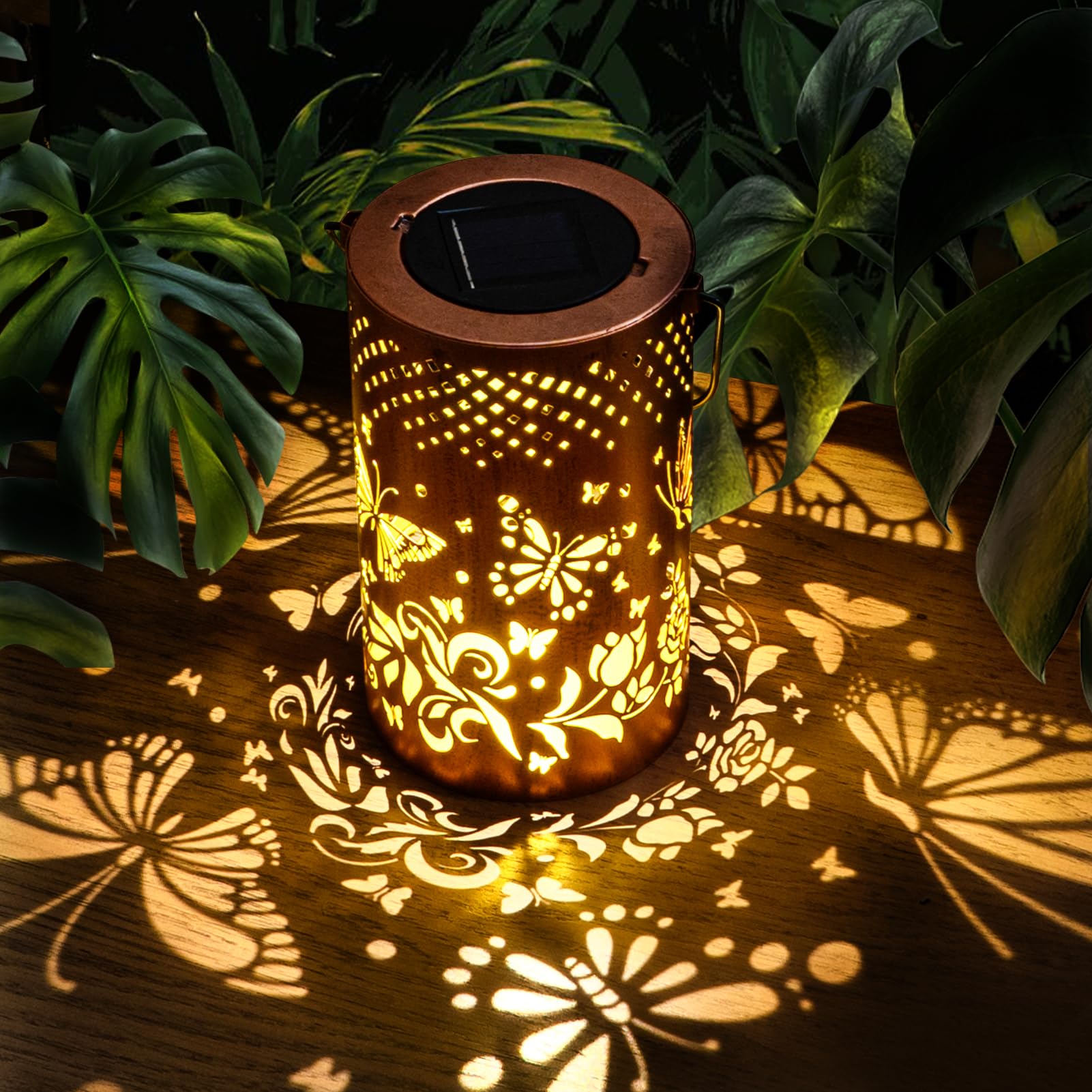 Solar Lanterns Outdoor Waterproof LED Hanging Solar Powered Lights, Boho Hollow-Out Metal Lantern for Garden Yard Patio Porch Decor, Birthday Gifts