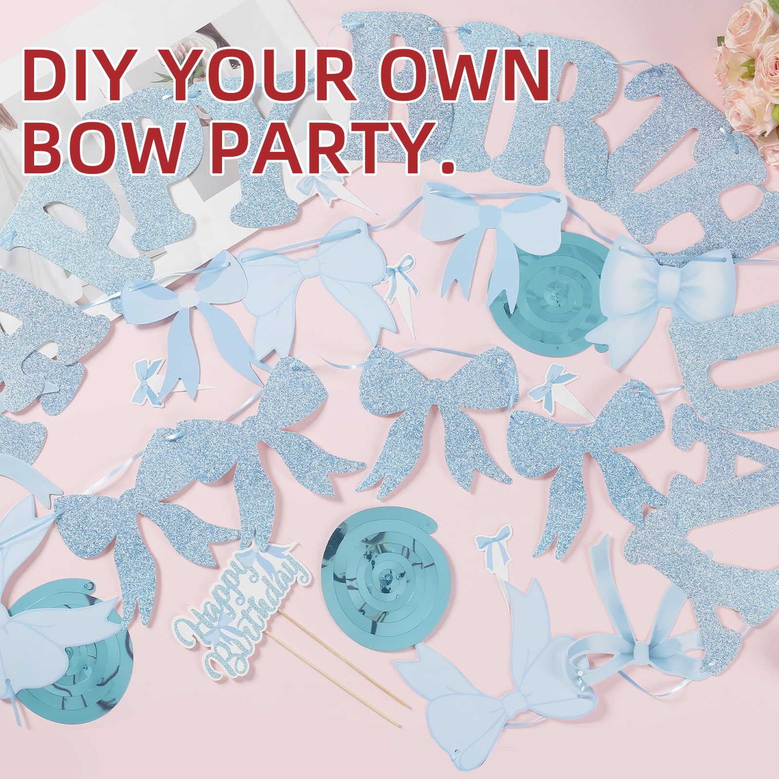 Snapklik.com : Blue Bow Birthday Party Decorations Bow Birthday Banner ...
