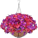 Artificial Fake Hanging Flowers Plants Basket for Outdoors, Faux Silk Bougainvillea in Planter UV Resistant Realistic Spring Summer Decoration for Outside Porch Patio Yard Home Decor (Purple Hotpink)