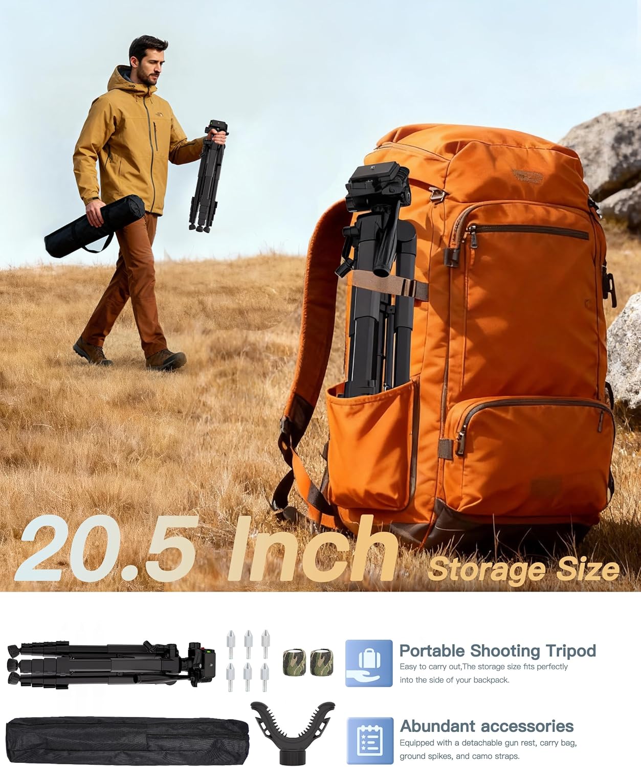 74” Rifle Shooting Tripod, Hunting Rest V Yoke Rifle Rest with 6 Ground Spikes, 2 Camo Strap, Aluminum Crossbow Shooting Stand with Durable Frame for Hunting, Shooting, and Outdoors - Image 6