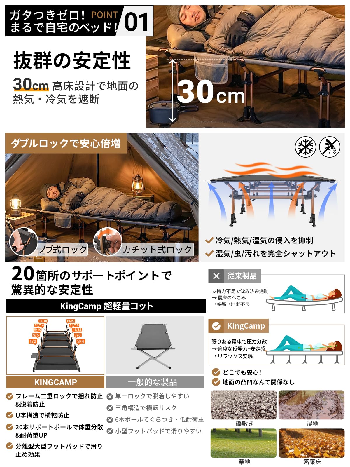 Amazon | KingCamp キャンプ コット 折りたたみベッド ワイド 高耐荷重