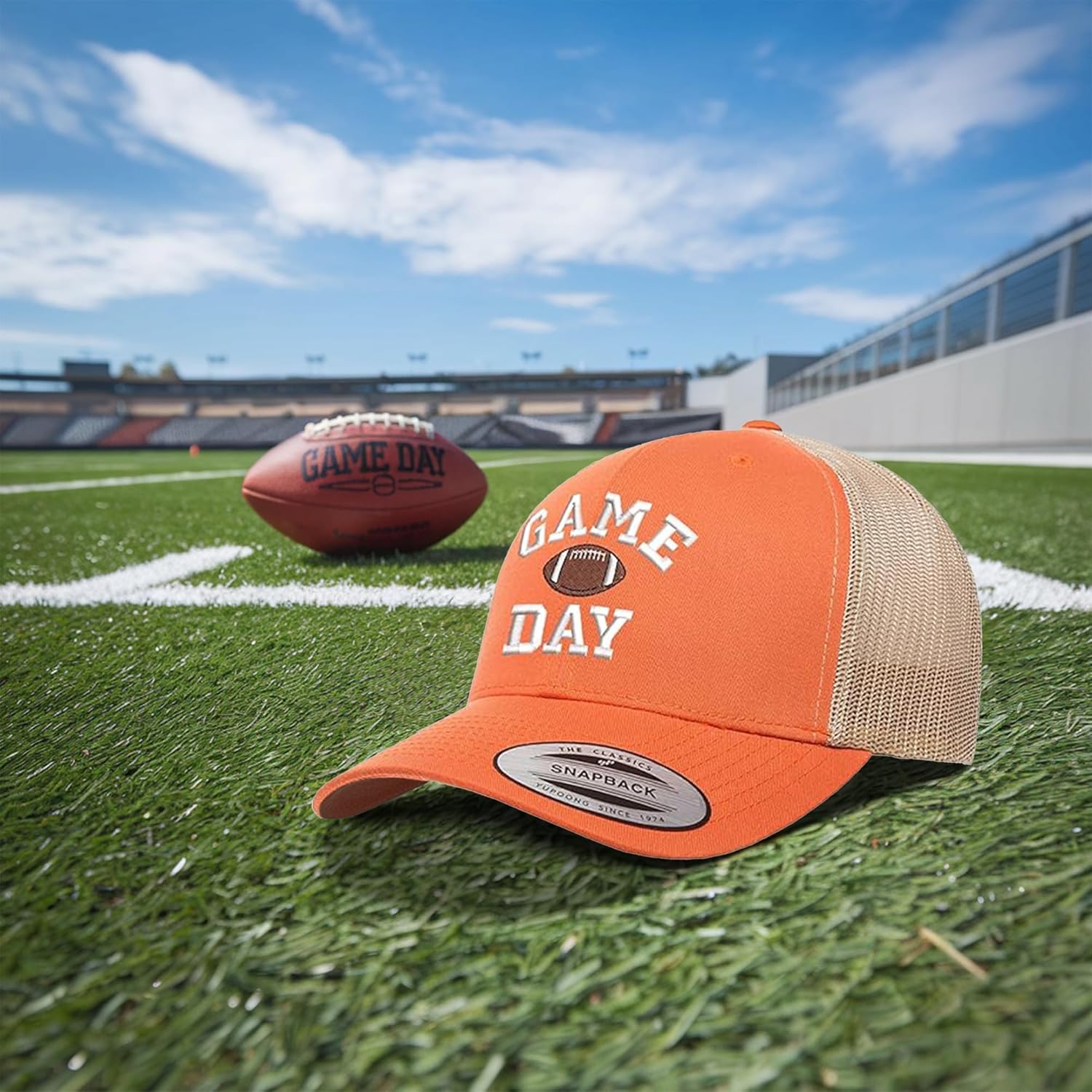 Embroidered Game Day Football Trucker Hat, Adjustable Mesh Snapback Cap for Men Women, Outdoor Hat