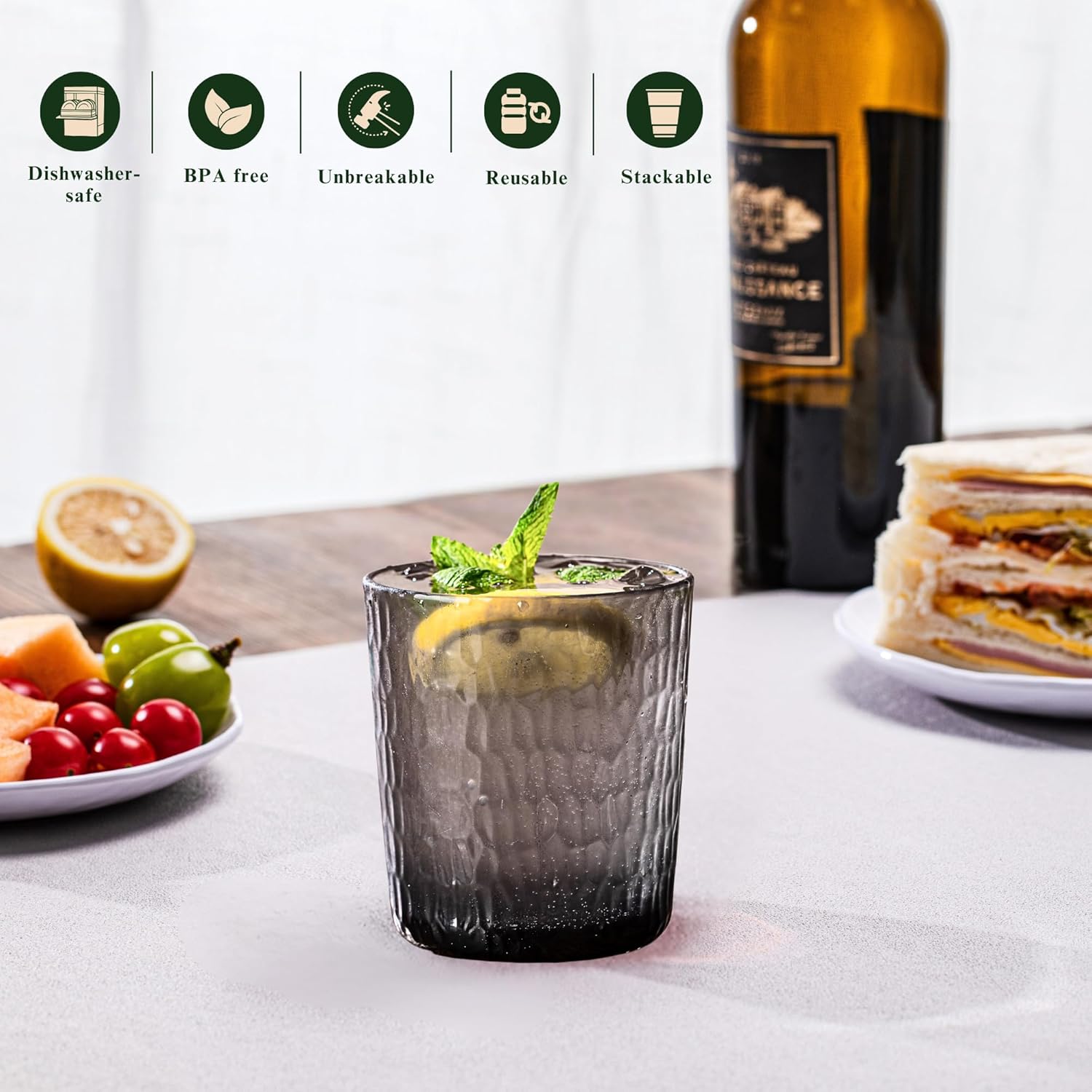 15oz and 22oz Grey Acrylic Glasses Drinkware (Set of 8), Honeycomb Stackable Shatter-Proof Plastic Tumblers, Reusable Plastic Drinking Glasses, BPA-Free, Dishwasher-Safe - Image 4