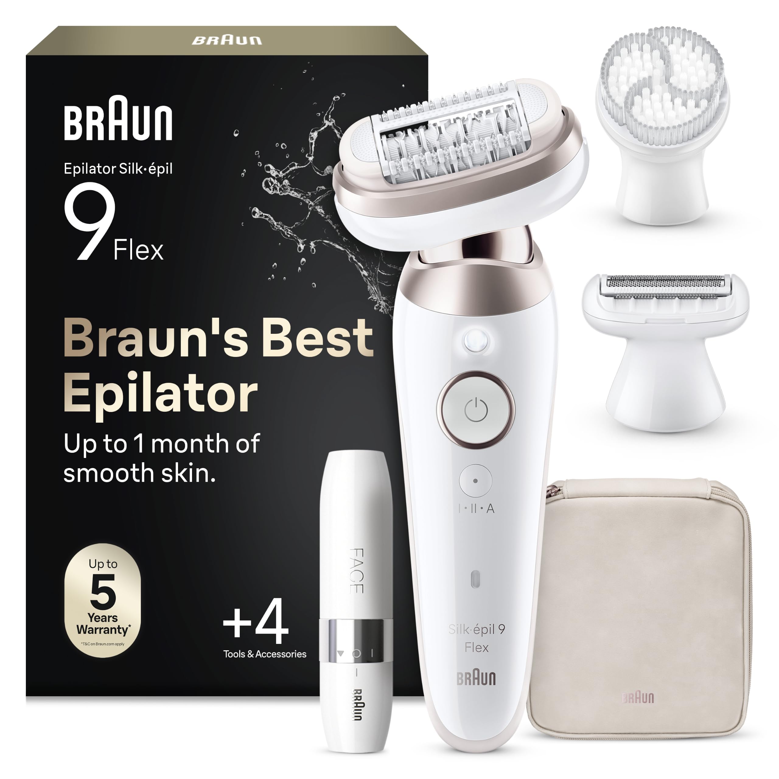 Braun Silk-épil 9 Flex - Depiladora facial para mujer con cabezal flexible de 360 ° para depilación fácil, en húmedo y seco, depiladora con capucha recortadora