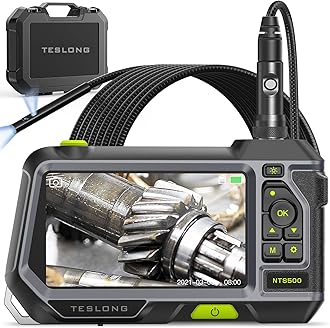 Teslong Borescope Inspection Camera, 5 Inch IPS Screen Endoscope Camera, 1080P HD Inspection Camera With Lights, 16.5FT Semi-Rigid IP67 Waterproof Snake Camera, Hard Plastic Case (Dual Lens)