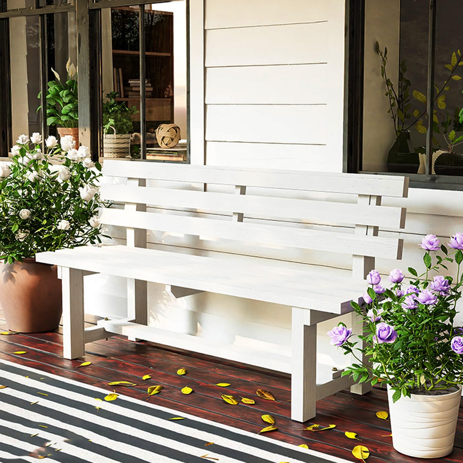 Panca Legno Esterno, Panche da Esterno con Doghe, Panchina da Giardino per Esterni per Patio, Giardino, Balcone, Cortile, Blu, Marrone, Bianco, Giallo Opzionale(White,120cm/47in)
