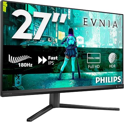 Philips 27M2N3200AM – Monitor Gaming Full HD de 27 Pulgadas, 180 Hz, 1ms GtG, FreeSync Prem., G-Sync Comp. (1920×1080, 2X HDMI, DisplayPort) Negro/Gris