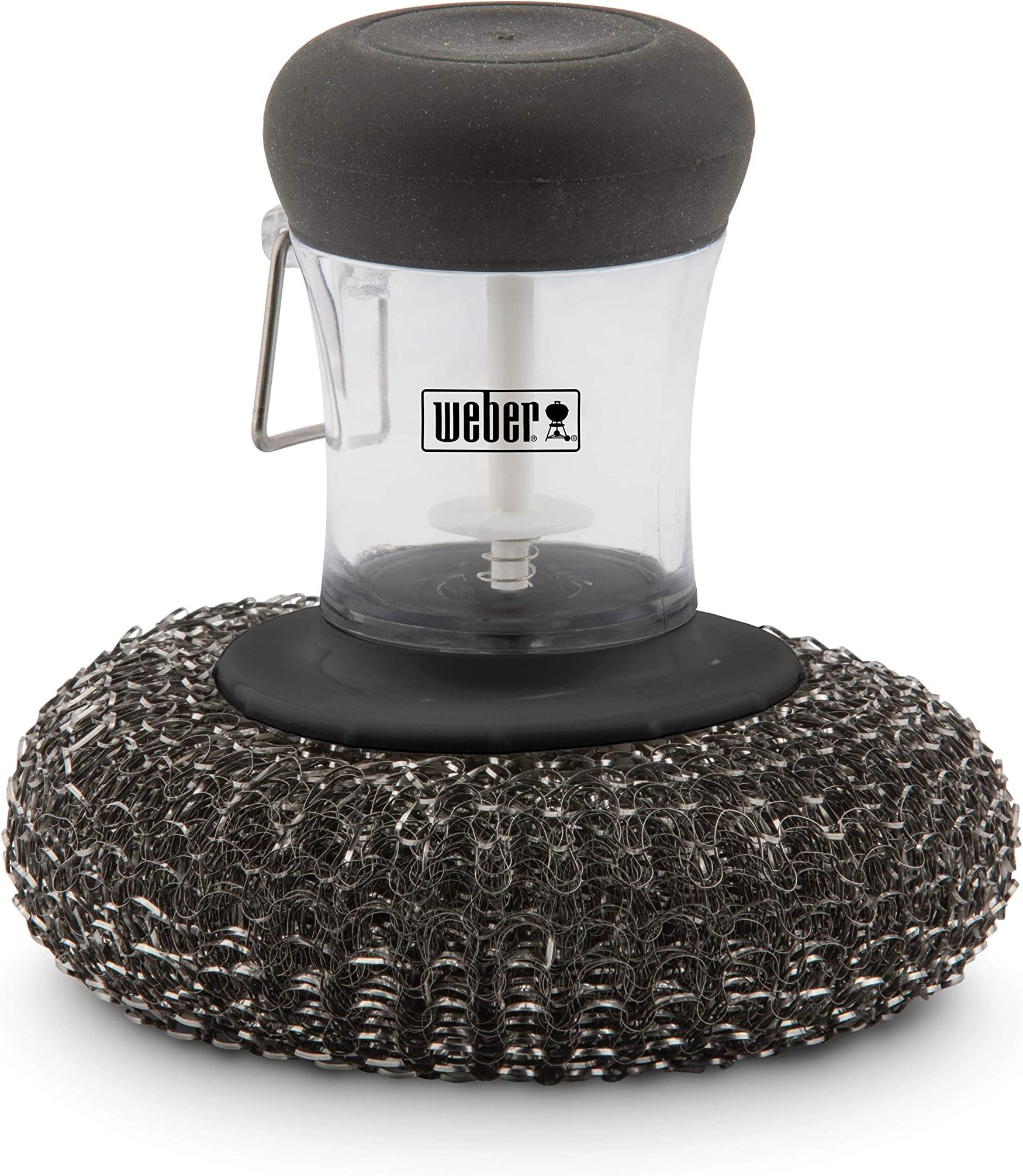 WeberPlancha/Grill Plate Brush, with metal sponge & detergent container, for optimal cleaning of grill plates, easy cleaning - Black (6209)