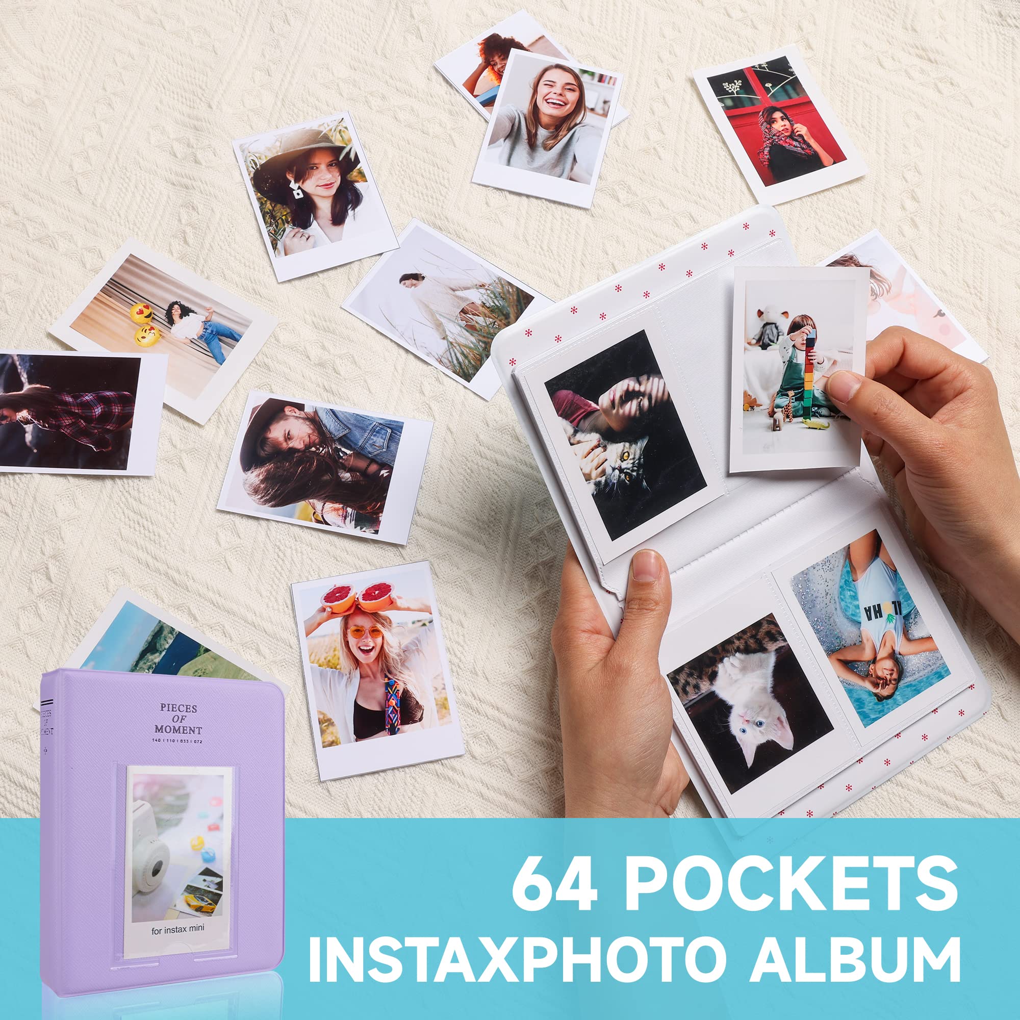Akcesoria do aparatów natychmiastowych do Instax Mini 12, torba na aparat Instax Mini 12 z 64 kieszeniami, album fotograficzny i filtr kolorowy/ramka na zdjęcia/ramka dekoracyjna / naklejka