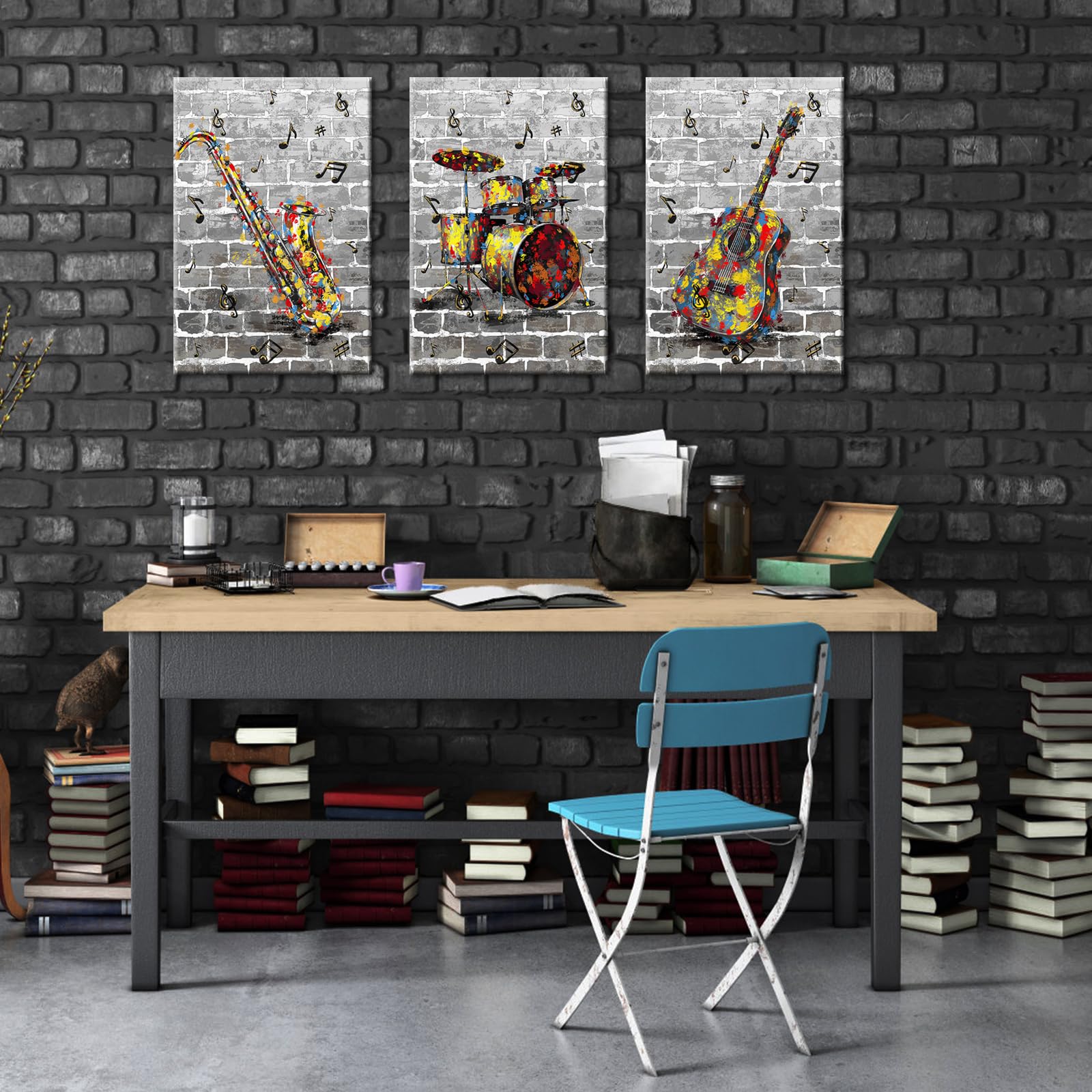 アート・デザイン・音楽 PITTURA DURA Conipit Arte de parede com grafite, música, instrumentos musicais