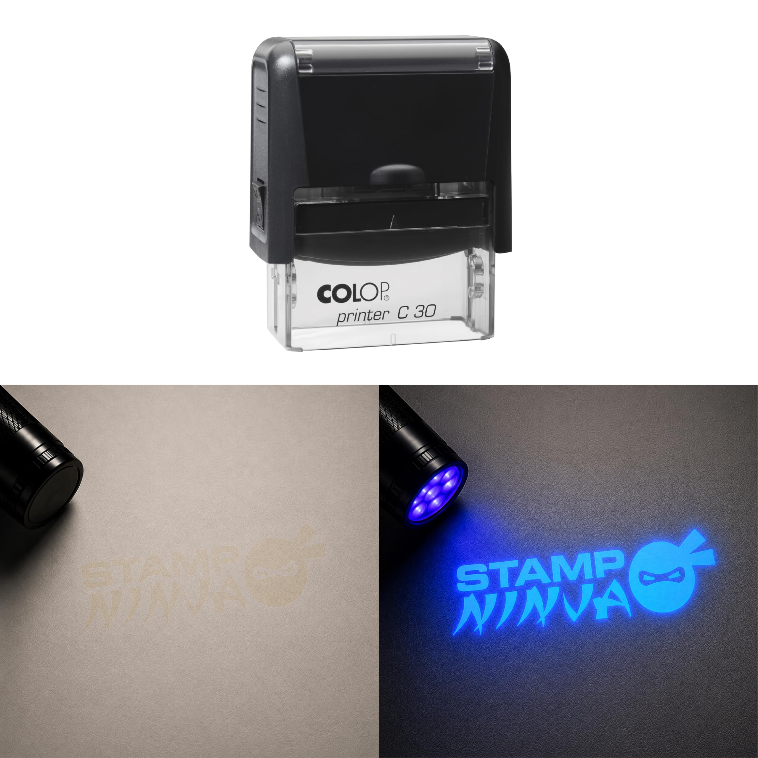 UV Security Stamp with Invisible UV Ink | Custom Personalised Stamp for Asset Marking, Property Identification, Anti-Theft Security & Document Verification (48mm x 18mm - C30)