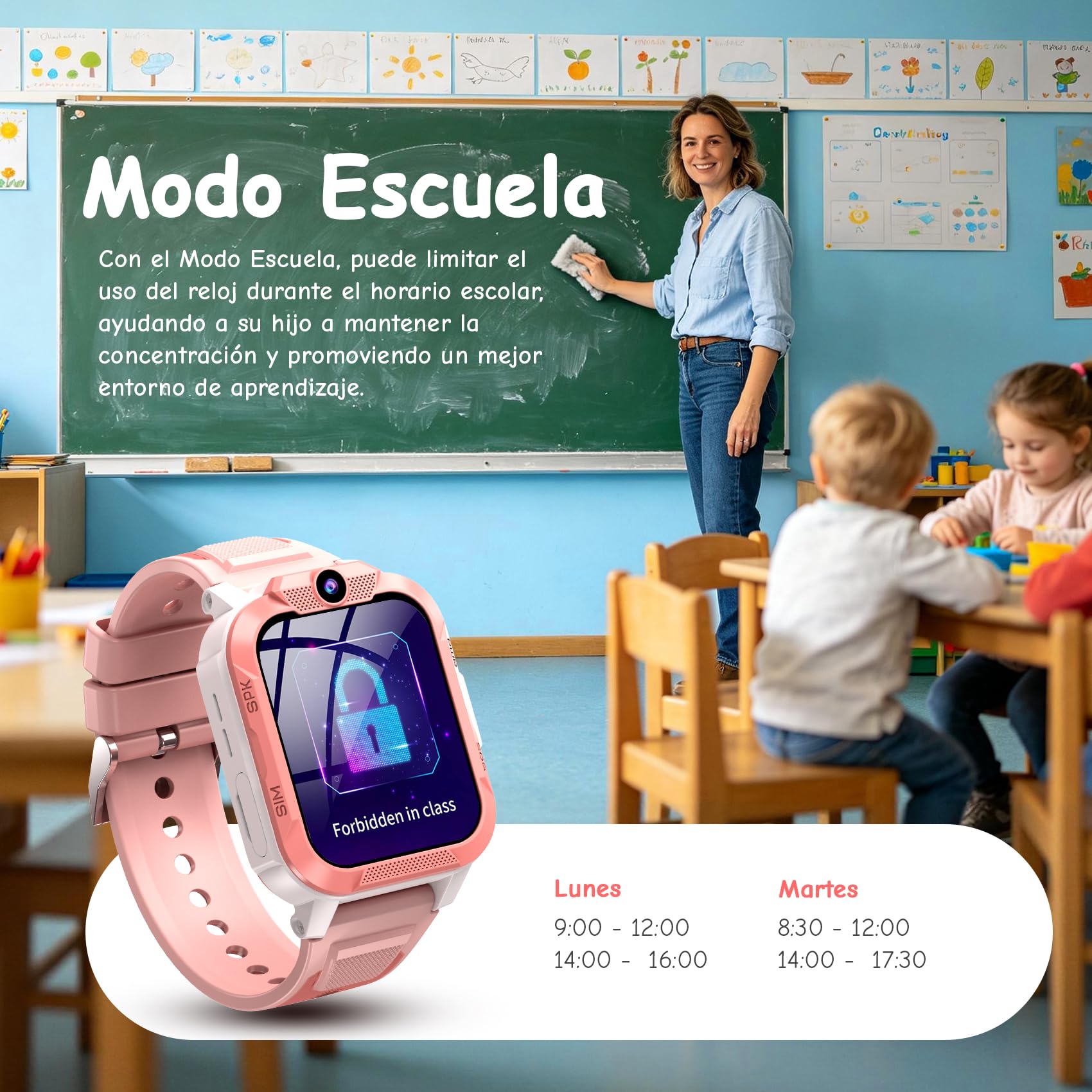 IOWODO Reloj Inteligente Niño, 4G Smartwatch Niño con Llamadas, Videollamada, GPS y SOS, Modo Escuela, Batería 850mAh, IP68 Impermeable, Regalo Ideal para Niños de 5 a 14 Años