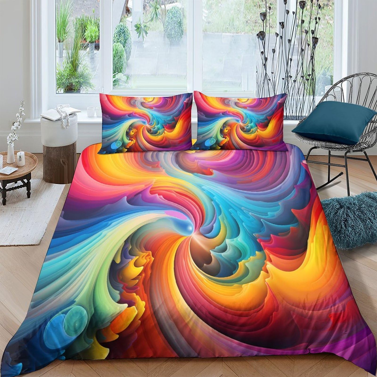 Ctjqhvkz Style-2 3D Printed Vivid Swirl Fitted Sheet Microfiber Soft Breathable Abstract Wave Mattress Cover For Bedroom Guestroom Decor Single（135X200cm）