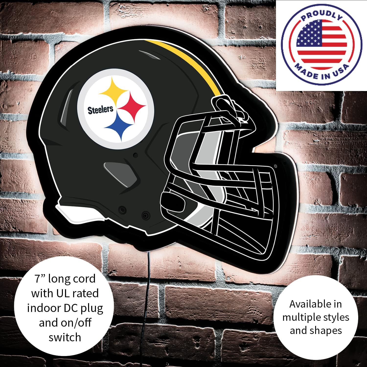 Team Sports America Evergreen NFL Pittsburgh Steelers Ultra-Thin LED Light Wall Sign Decor | Full Size Replica Helmet | 19.5 x 15 Inches | Made in the USA - Image 5