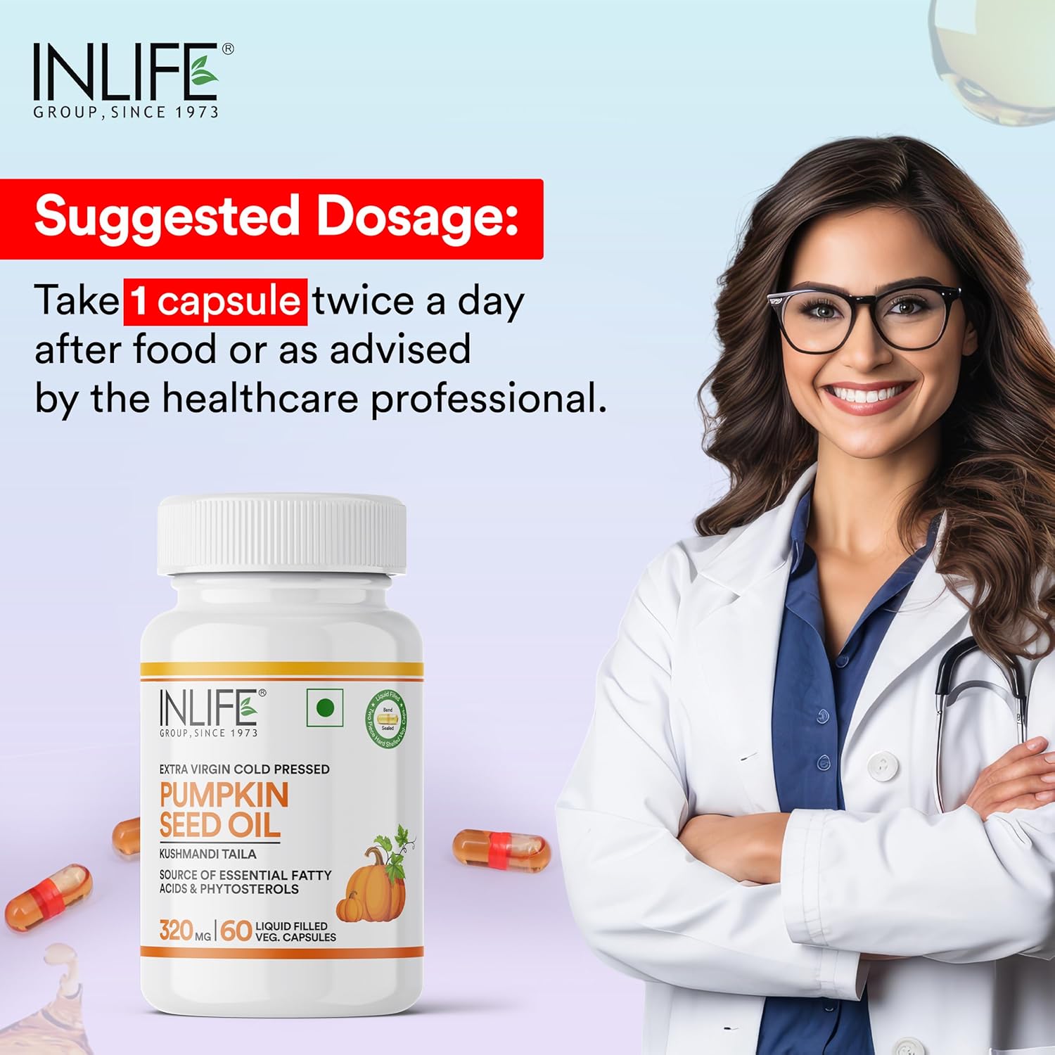 Inlife Pumpkin Seed Oil Capsules | Additional Virgin Cold Pressed Pure Oil | Plant-based phytosterol | Prostate Health Assistance and Immunity | 60 Vegetarian Capsules Inlife Pumpkin Seed Oil Capsules | Additional Virgin Cold Pressed Pure Oil | Plant-based phytosterol | Prostate Health Assistance and Immunity | 60 Vegetarian Capsules