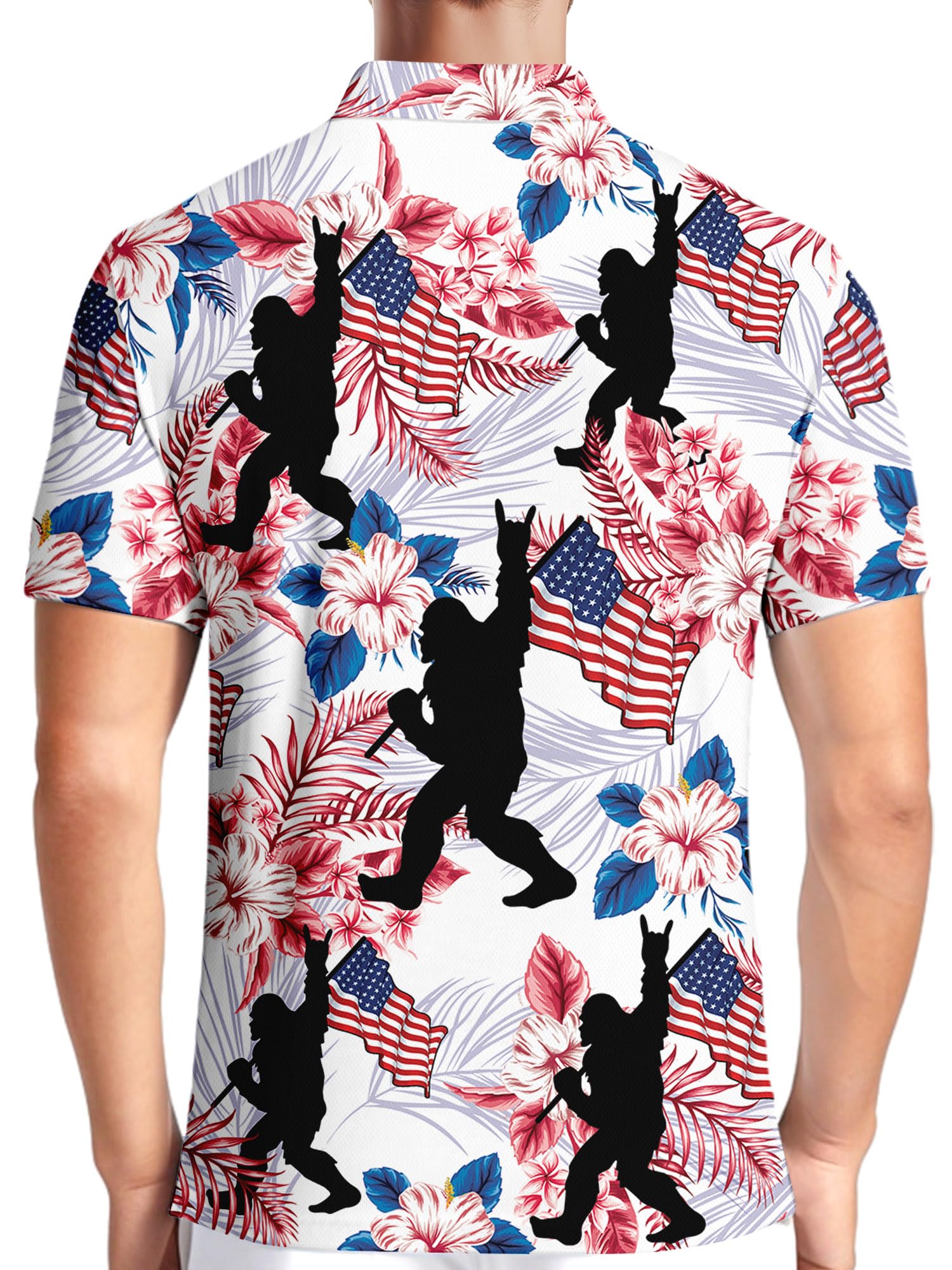 HIVICHI Funny Mens Golf Shirt Bigfoot Sasquatch Hawaiian Graphic Moisture Wicking Polo Shirts, X-Large, Aop-polo-81899