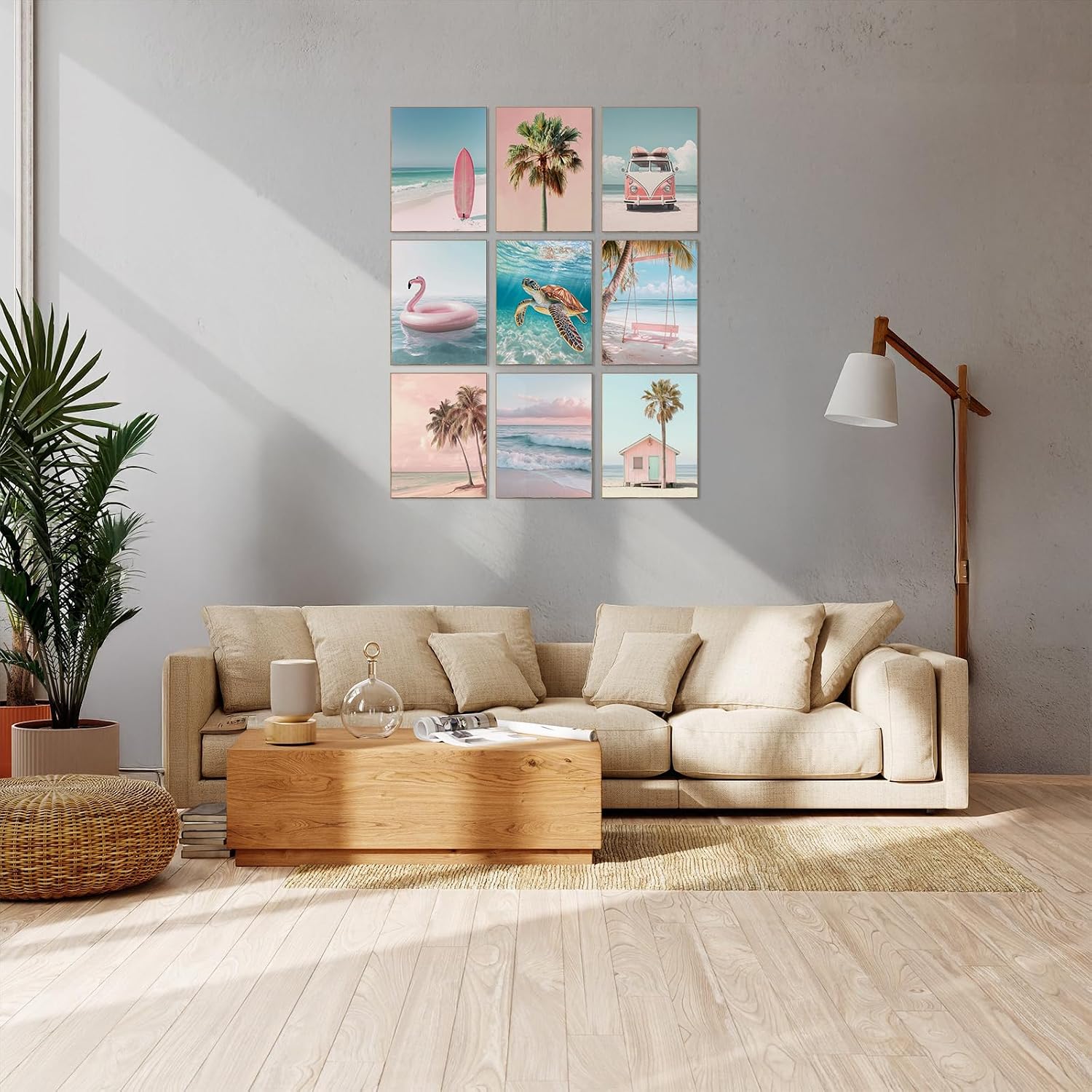 FEOFTIE Beach Room Decor Set of 9 Pink Beach Wall Art Coastal Aesthetic Prints 8x10 inch Canvas Unframed Beachy Wall Decor for Teen Girls Bedroom Living Room Summer Themed Coastal Art image 4
