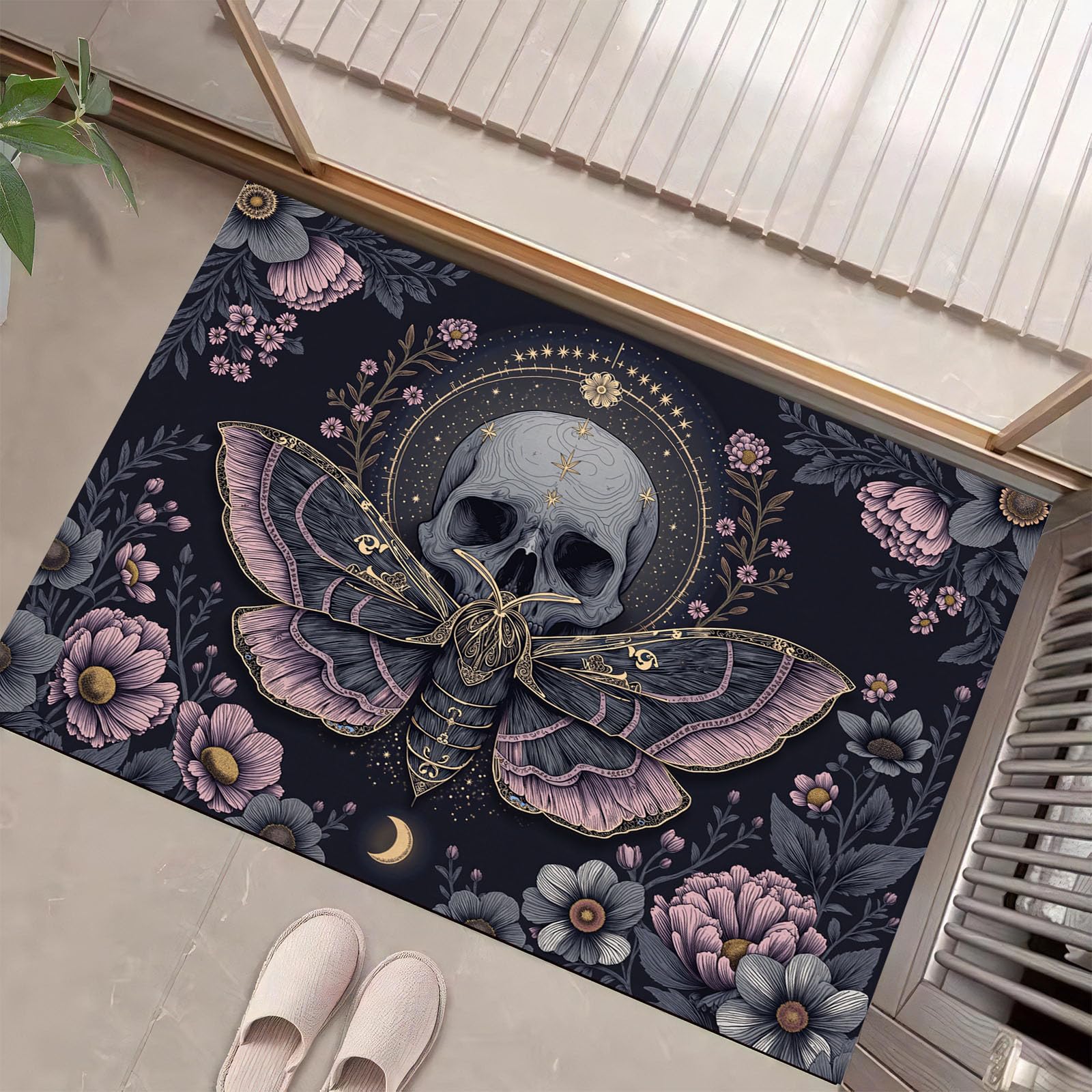 Tapis style gothique entrée intérieur rose 80x120 grand paillasson