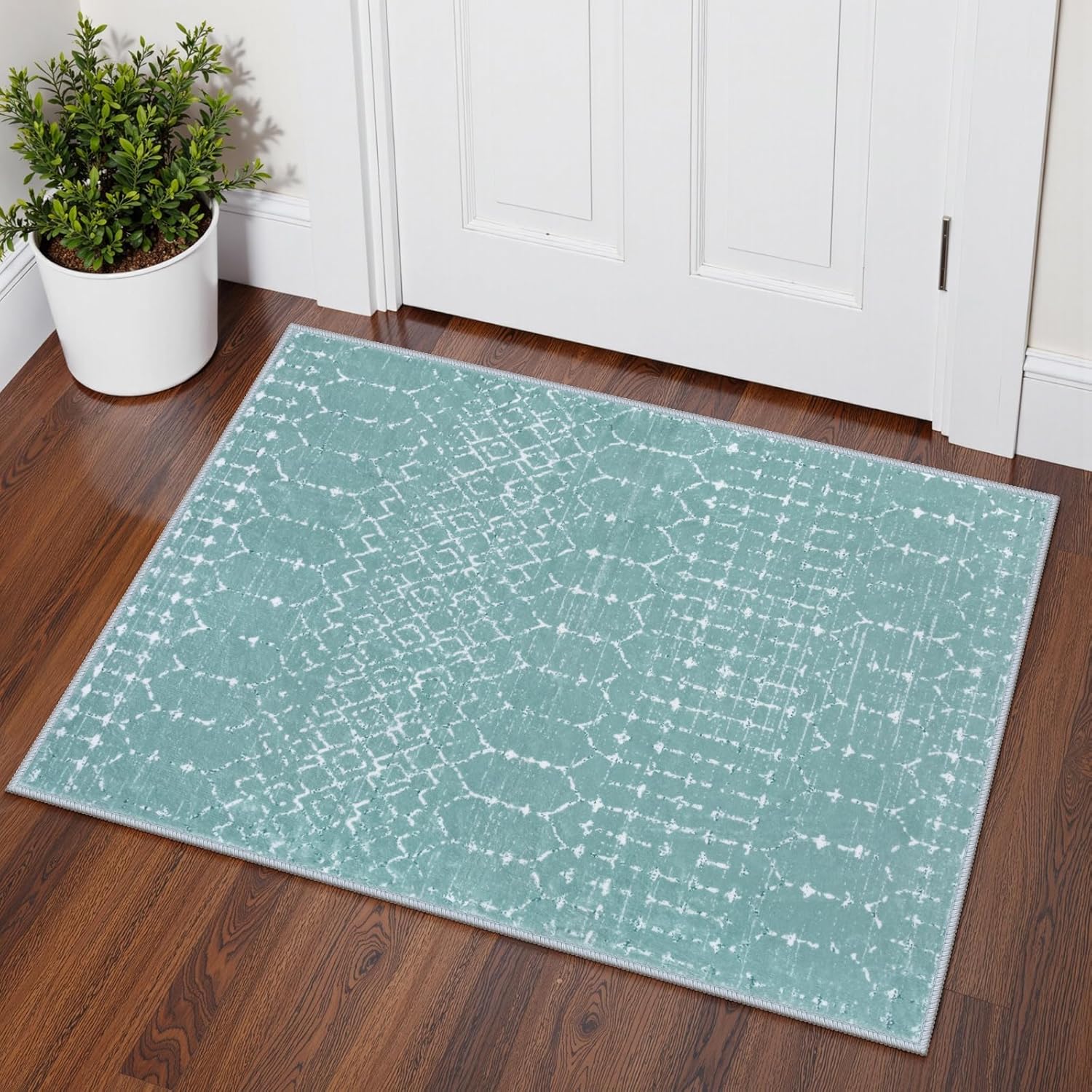 Lahome Moroccan Entry Rugs for Inside House 2x3 Non-Slip Washable Front Indoor Door Mat Entrance Rubber Backing Untra-Thin Small Kitchen Rug, Geometri