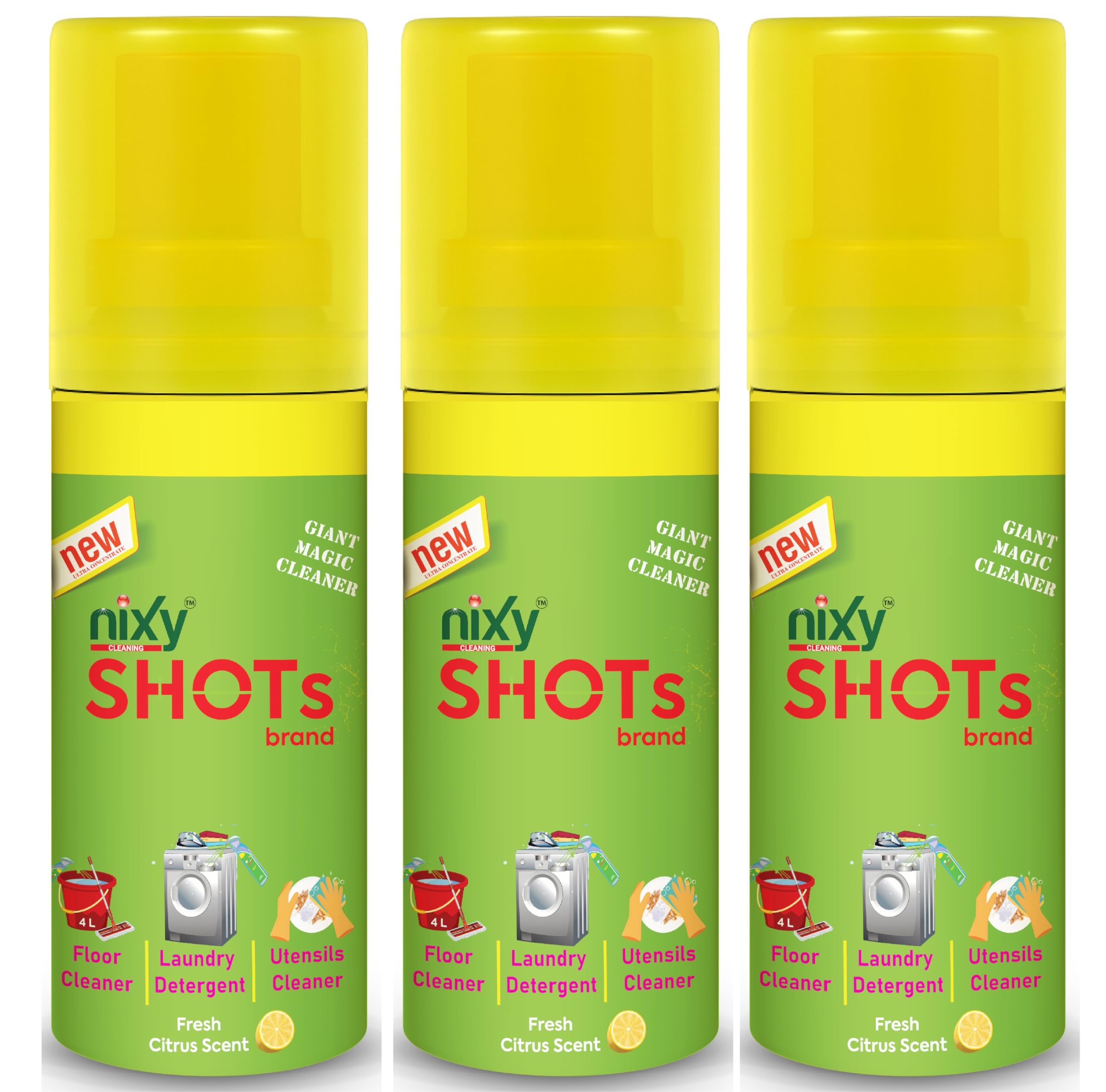 Nixy shots, liquid detergent, floor cleaner & utensils cleaner 3 in 1 multi-task cleaner - Queen size (Pack of 3)