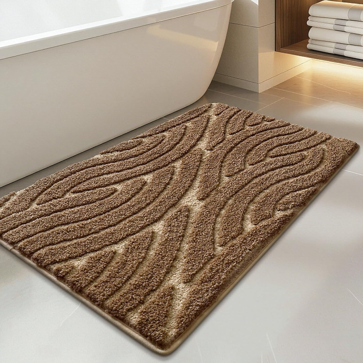 AIEIJJH Non Slip Bath Mat 40x60cm Light Brown Soft Flannel Absorbent Bathroom Mat with Washable Non-Slippery Bottom for Tub Shower Floor, 40×60cm, 40×60cm