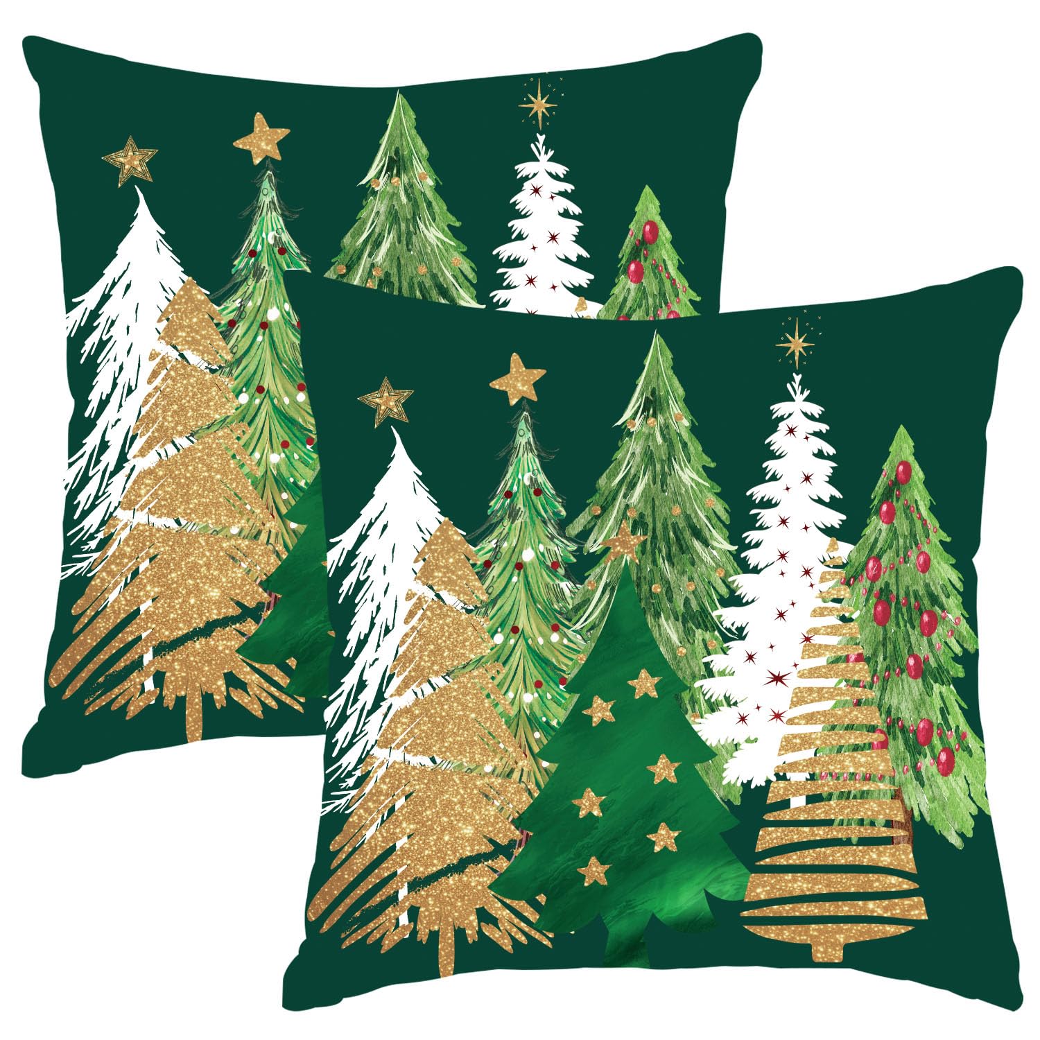 Miaikoe Christmas Cushion Covers 40x40cm Set of 2, Decorative Farmhouse Christmas Tree Green Pillow Shams Cases Slipcovers for Holiday Home Couch Sofa Decorations