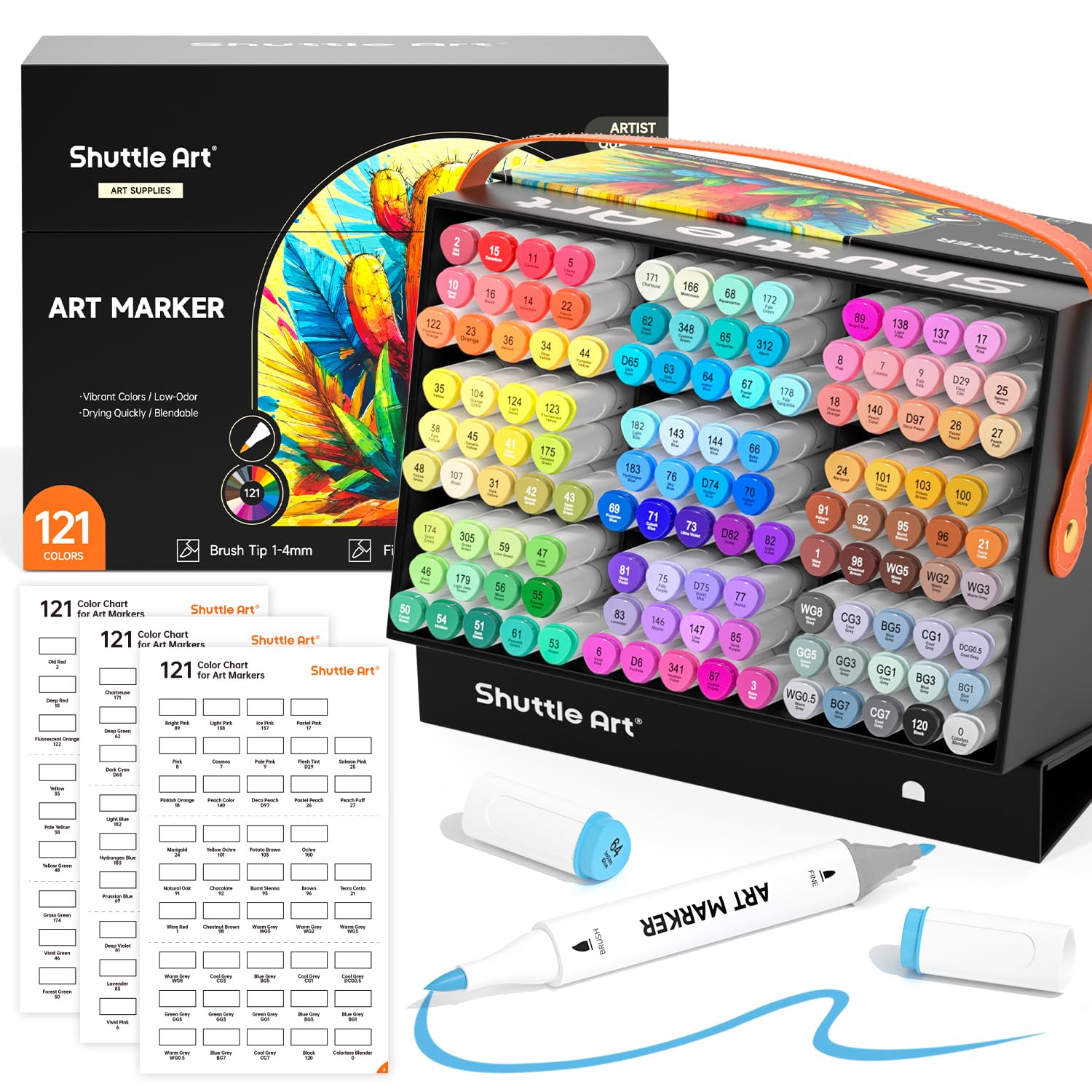Shuttle Art Brush Tip Alcohol Markers Dual Tip Brush Fine Tip Art Marker Set 121 Colors Marker Pens
