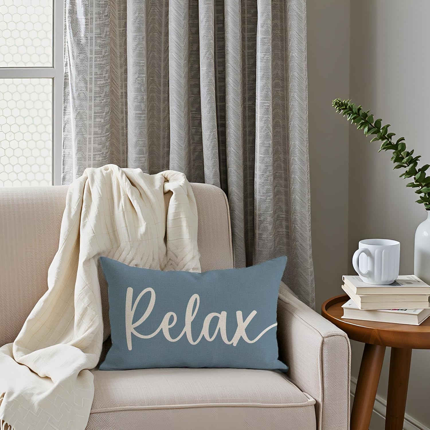 Decorative Throw Pillow Covers 12x20 Inch Set of 2 Relax Unwind Dusty Blue Outdoor Farmhouse Front Porch Patio Decor Lumbar Cushion Case Decoration for Home Sofa Couch Living Room - Image 7