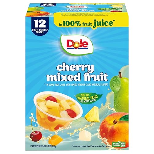 Dole - Tazones de frutas mixtas de cereza en jugo 100 sin gluten bocadillo saludable 4 onzas 12 tazas totales