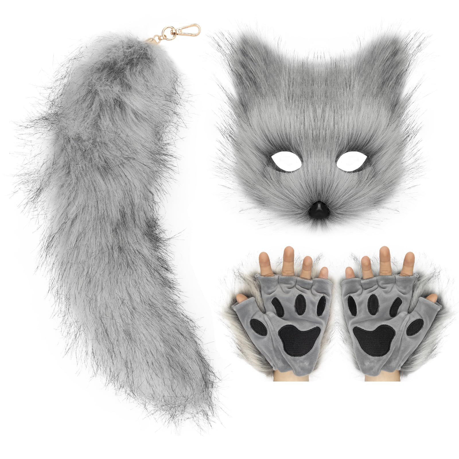 COSYEARS Cat Fox Mask Tail and Paws Gloves Set