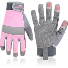 HANDLANDY Work Gloves for Women, Breathable Leather Gardening Glove for Yard Maintenance, Hand Protection with Touch Screen
