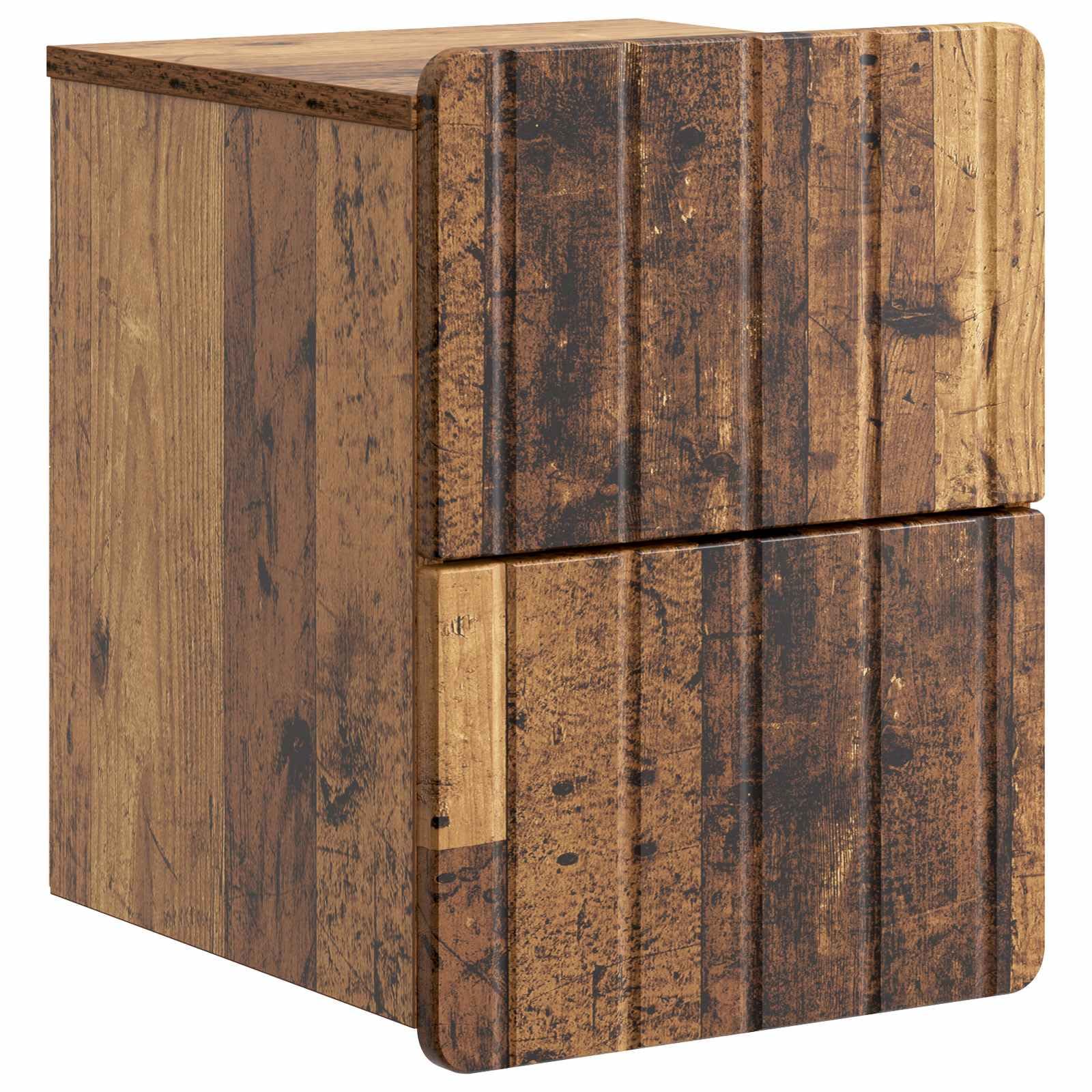 Table de chevet murale bois vieilli avec 2 tiroirs suspendus 33x34cm