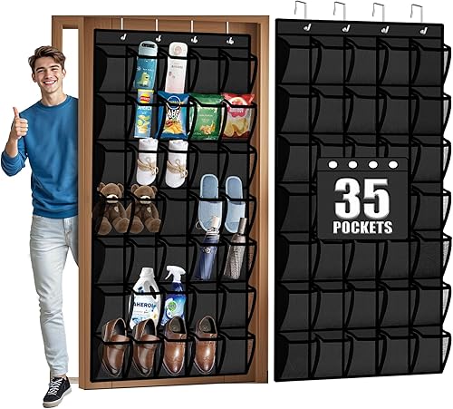 Miniatura 9 de Aheroi Organizador de zapatos para colgar sobre la puerta, 24 bolsillos, organizador de zapatos colgante de malla para puerta, organizador grande y
