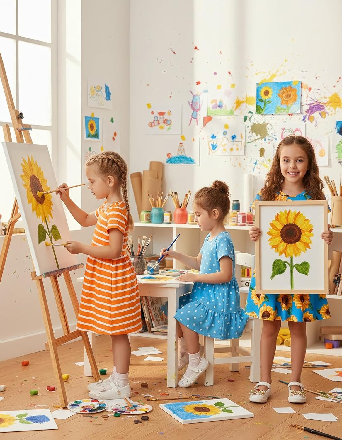 PATPAT Toddler Girl Floral Skater Multipack Dresses 3-Pack Polka Dots Short Sleeve Priness A-line Dress