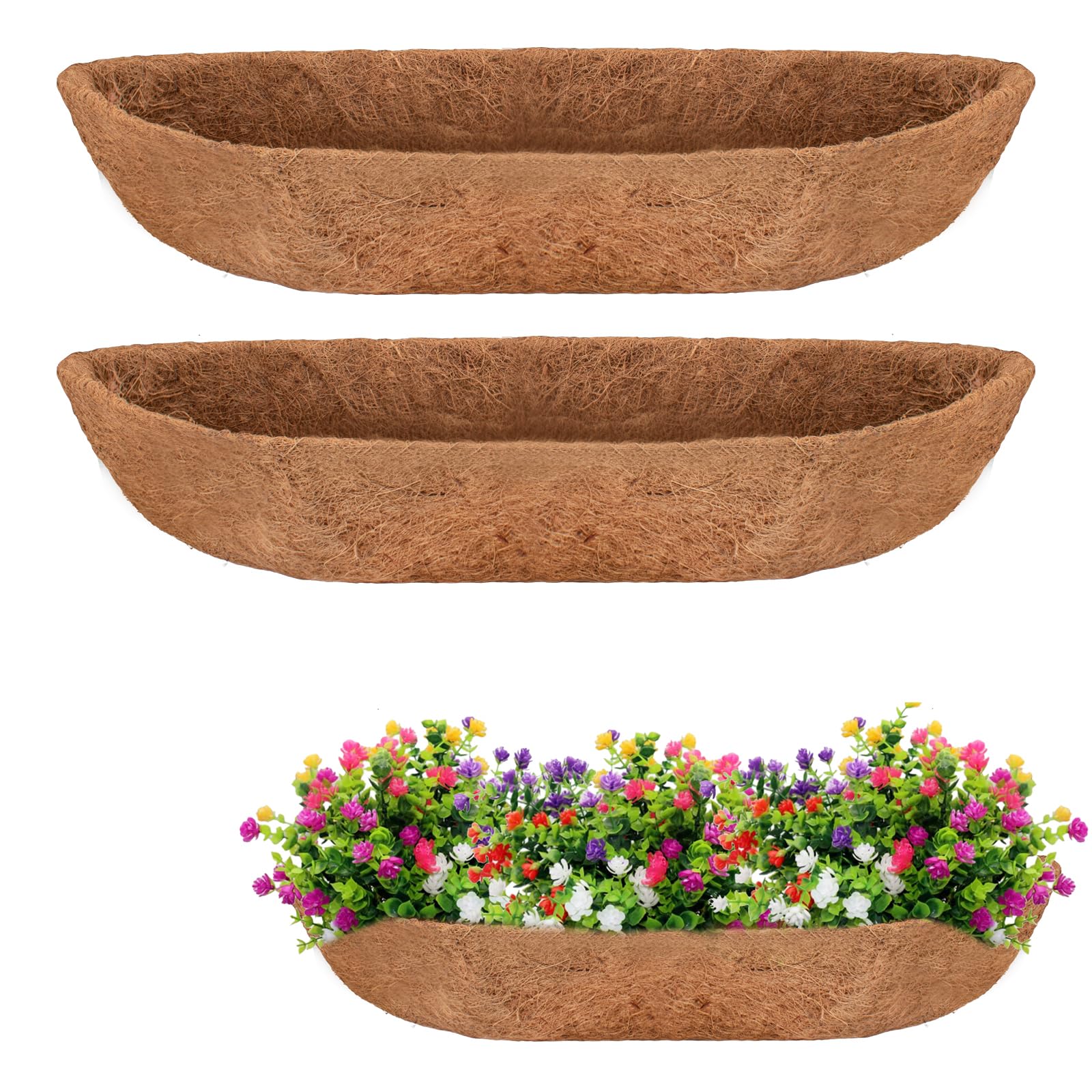 Fengaim Trough Coco Replacement Liners, Coco Fiber Liners for Planters Hanging Basket Liners, Coco Coir Liners Window Box Liners, Wall-mounted Coco Liner for Window Box (2 Pack, 36 Inch)