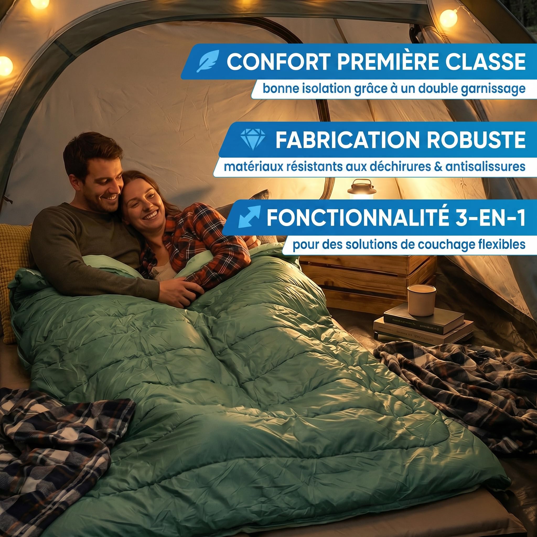 NORDMUT® Sac de Couchage Double XXL avec Fermeture éclair YKK à Double Sens Premium – Sac de Couchage Douillet 2 Personnes Extra Large & Grand – avec Isolation optimale