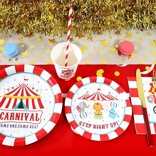 Miniatura 4 de Decoraciones de suministros para fiestas de carnaval juego de platos de papel y servilletas con tazas y pajitas para 24 invitados 120 piezas