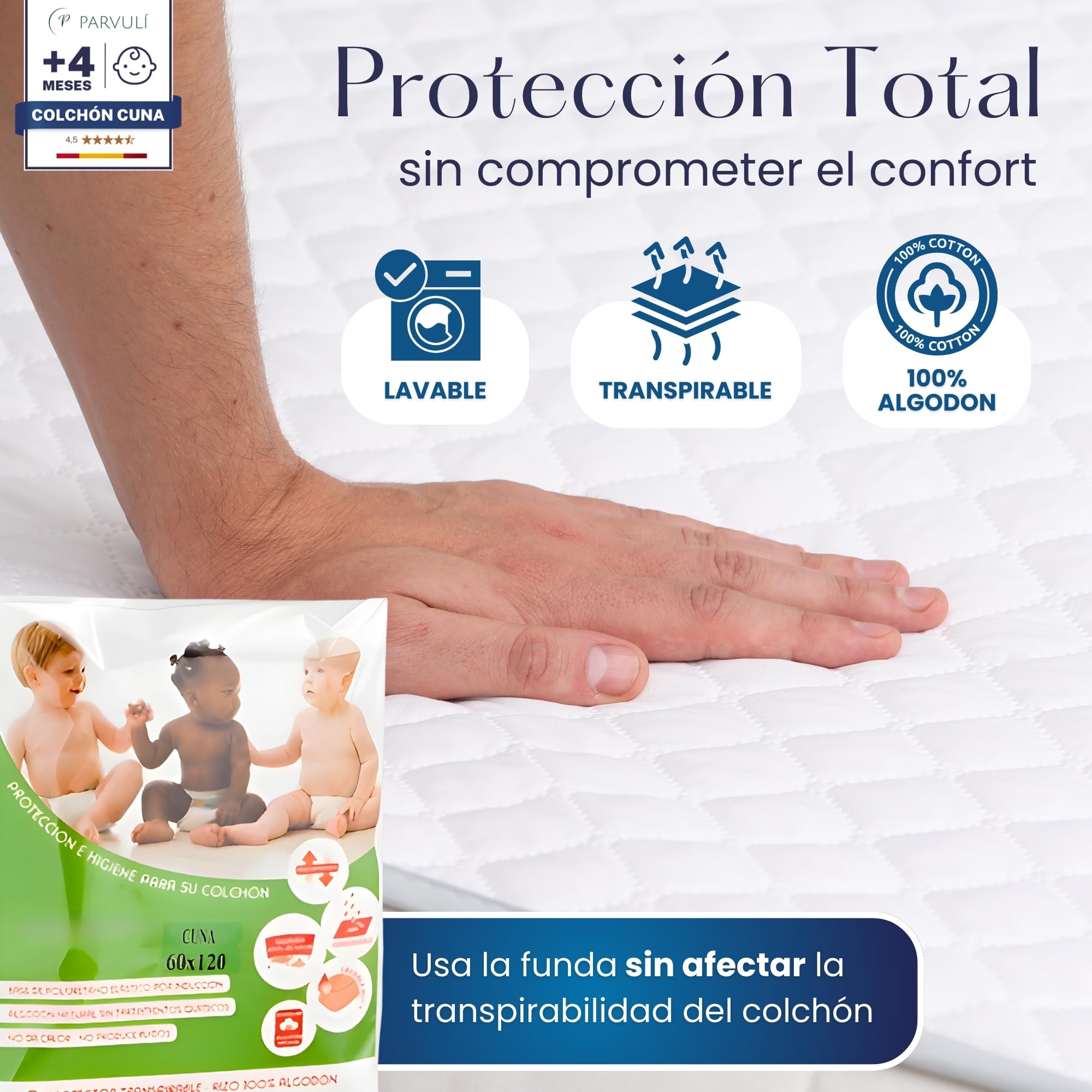P PARVULÍ PARVULI Colchón Cuna Bebé 117x57 cm - Doble Cara Verano/Invierno - Viscoelástico + HR - Transpirable y Antiaxfixia - Certificado Oeko-Tex