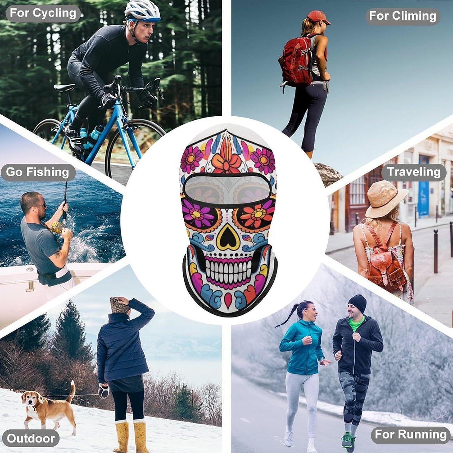 Balaclava Face Mask for Men Women Sun Protection Full Face Cover | Breathable Sugar Skull Full Face Mask Windproof Ski Mask Motorcycle Helmet Lining for Outdoor Sport Cycling