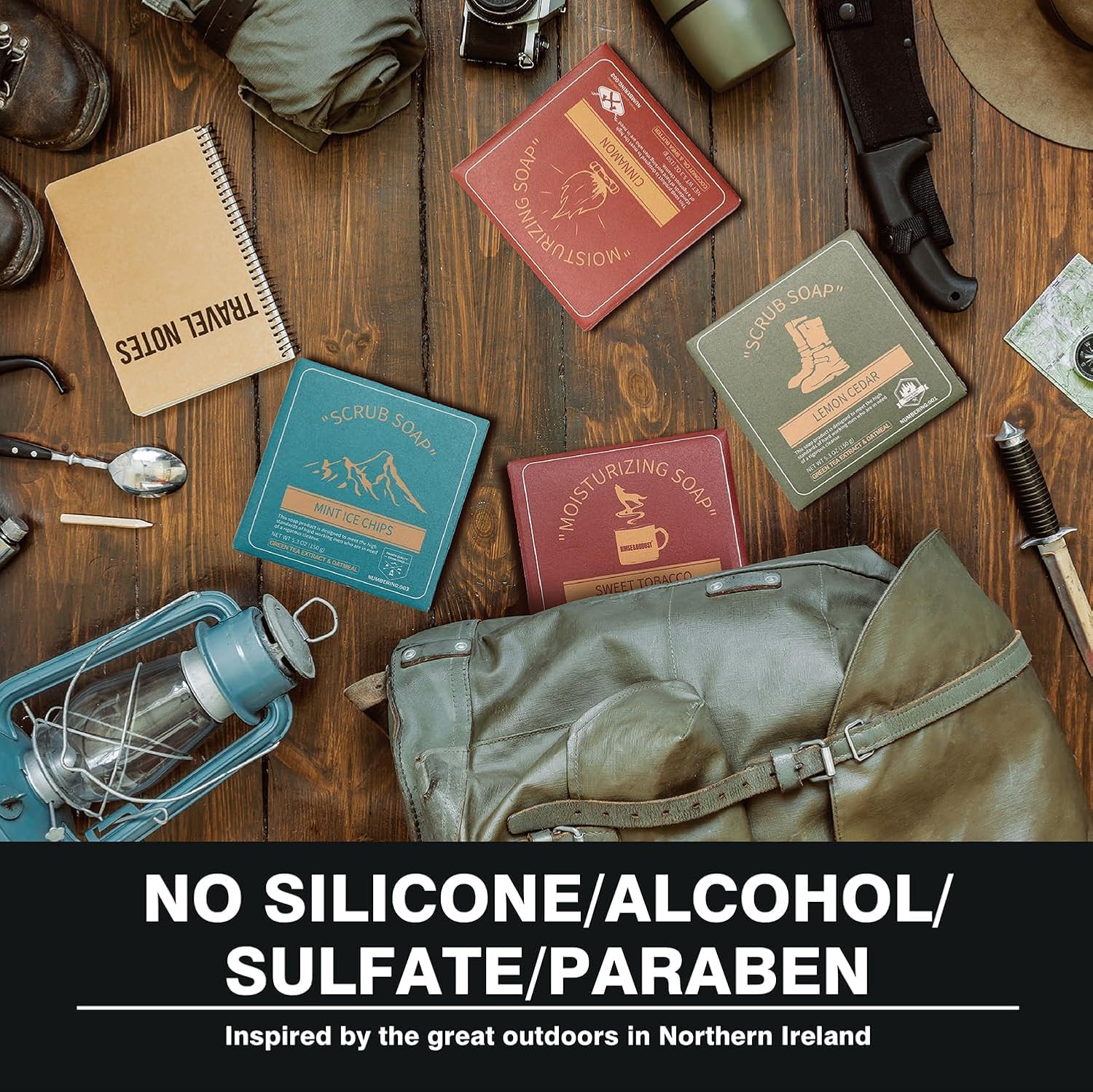 Rinse & Robust Mens Bar Soap Cleansing Bar Moisturizing & Exfoliating Scrub Soap Gift Set for Men | 4 in 1 Face Body Hand Beard Wash | Cinnamon, Lemon Cedar, Mint Ice Chips, Tobacco | 5.3 oz of 4 Bars - Image 7