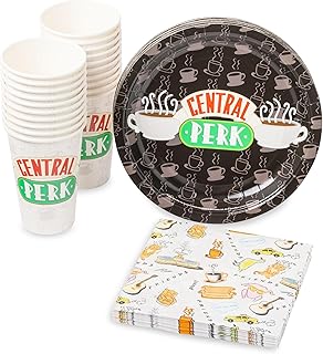 Silver Buffalo Friends Central Perk Iconic Icons and Quotes Pivot 60 Pack Partyware Disposable Paper Plates, Napkins, and Cups
