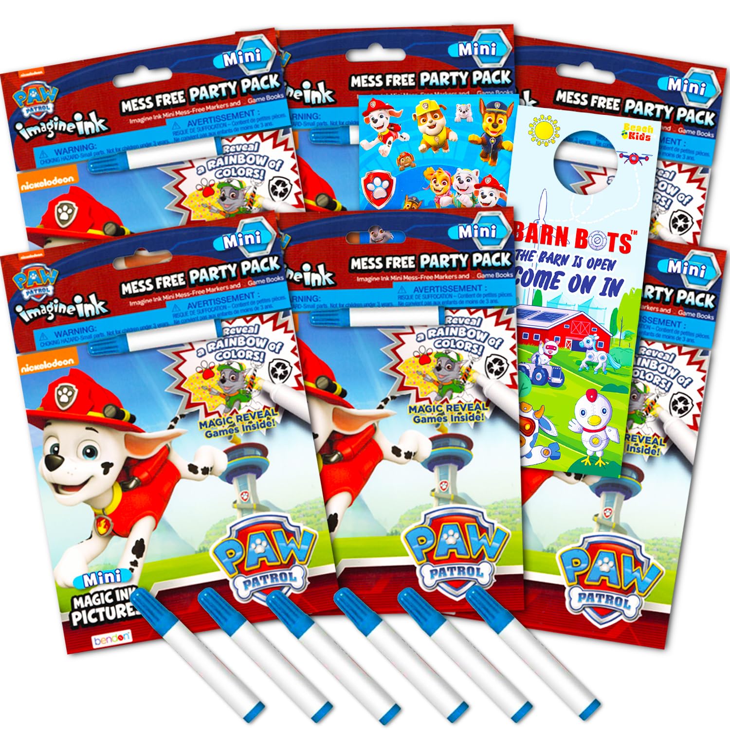 Paw Patrol Imagine Ink - Set di libri da colorare per ragazzi e bambini, confezione da 6 libri da colorare Paw Patrol No Mess con adesivi bonus | Paw Patrol Party Favors Bundle