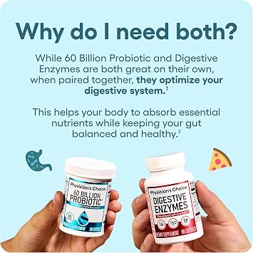 Physician's CHOICE Advanced Gut Health Bundle: 60 Billion Probiotics 30ct + Digestive Enzymes 60ct for Digestive, Gut, and Immune Health Supports Occasional Constipation, Diarrhea, Gas, and Bloating