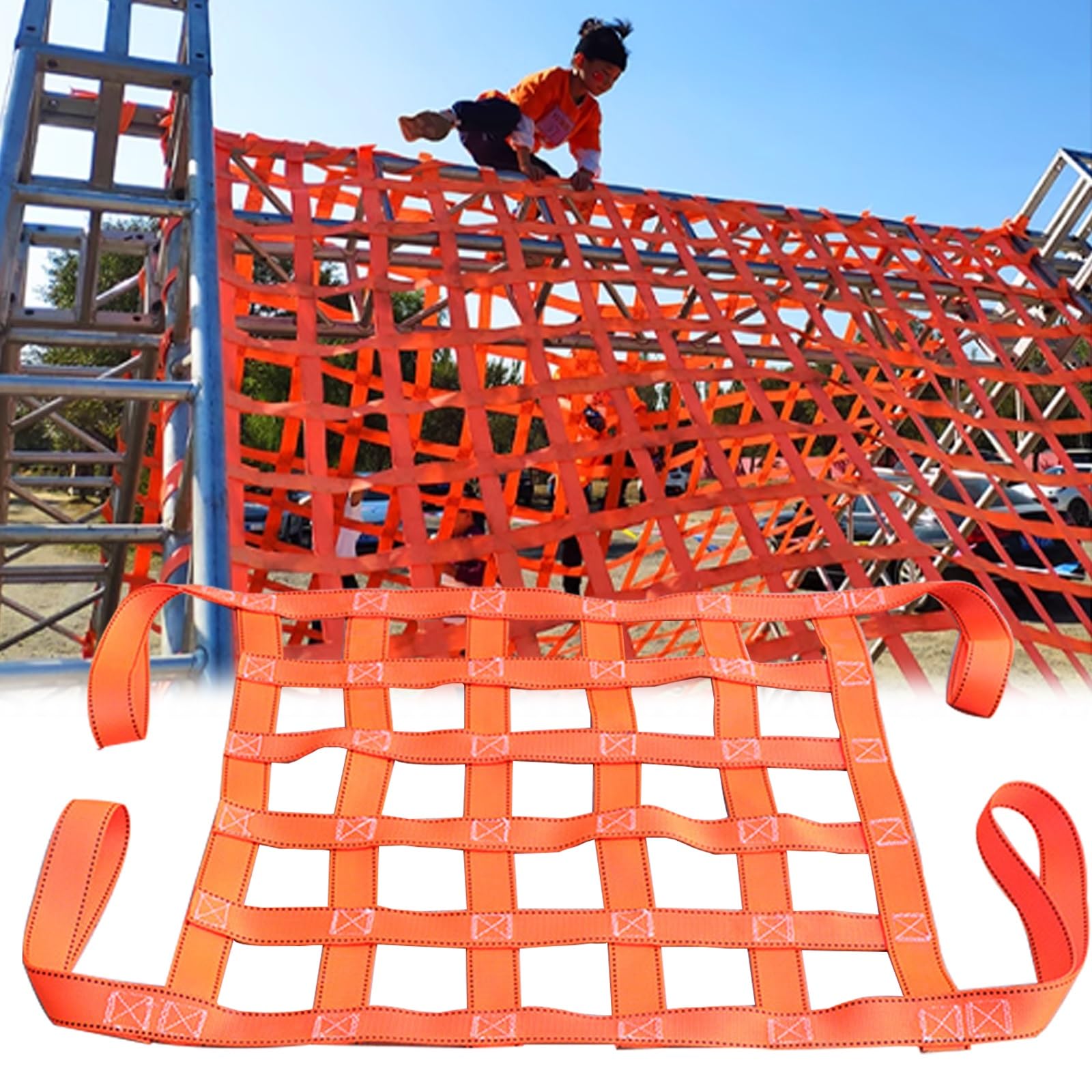 Rete di Sollevamento per carichi Pesanti - Imbracatura di Sollevamento Resistente per edilizia, Traino e Scarico - 1x1 m con Fori Quadrati (2/3,9/5,9/7,9") - Soluzione di Trasporto affidabil